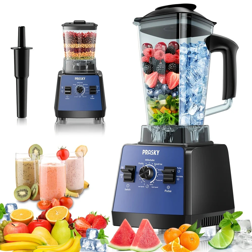 PRASKY 2400W Blender and Grinder Combo 25000RPM Powerful Kitchen 68oz BPA Free 2 Containers Professional Blenders Ice Crushing