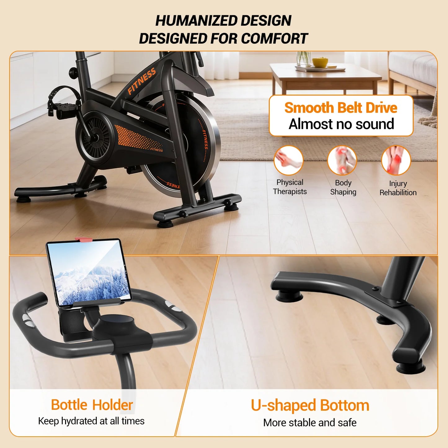 UMAY Indoor Exercise Bike 0-100 Adjustable Resistance Levels Quiet Belt Drive Reinforced Carbon Steel Frame Max Load 136kg Fitness Bike With Tablet Holder & Heart Rate Sensor