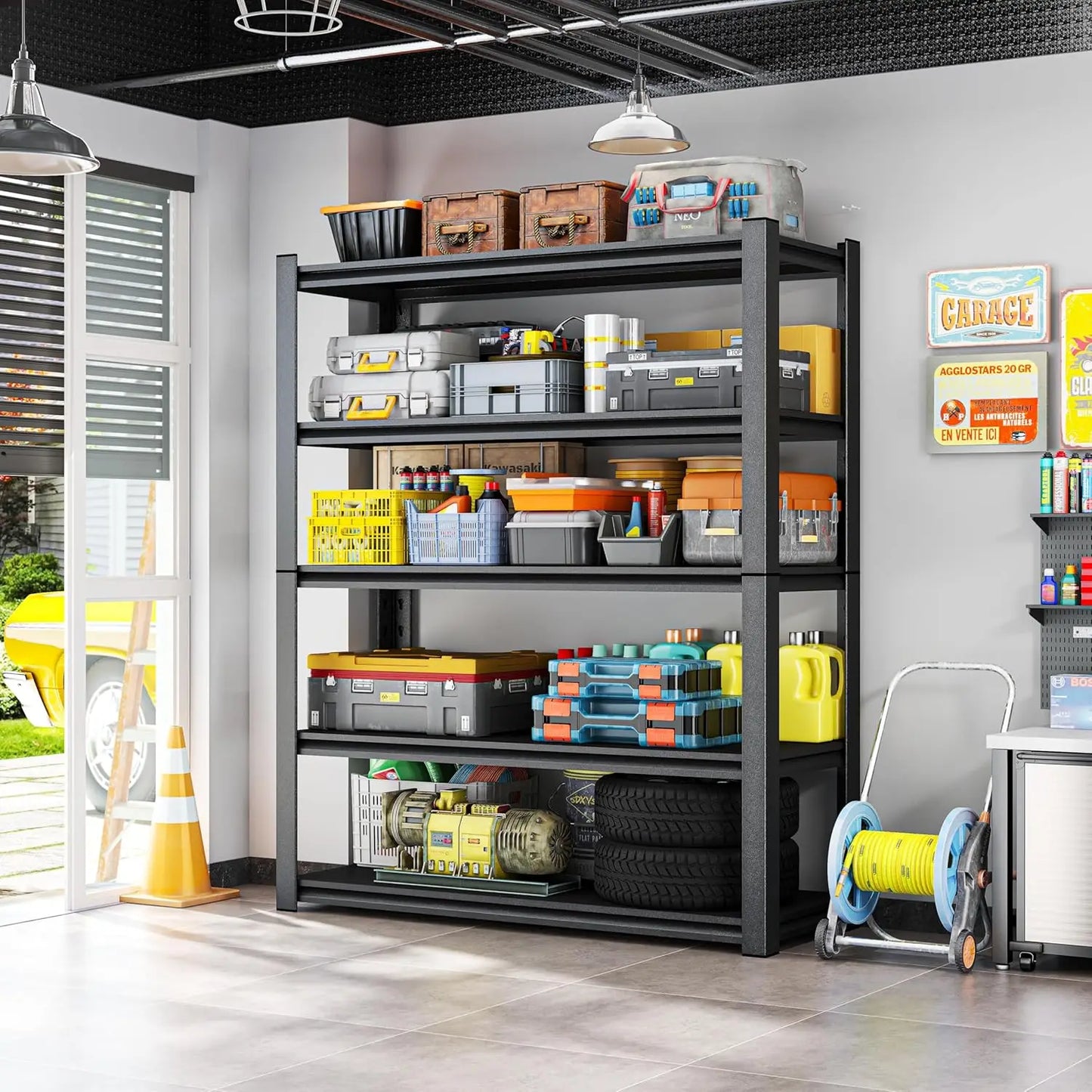 5 Tier Heavy Duty Garage Shelving 72''H X 40''W Metal Storage Shelves Adjustable 3000 Lbs Capacity Customized Organization