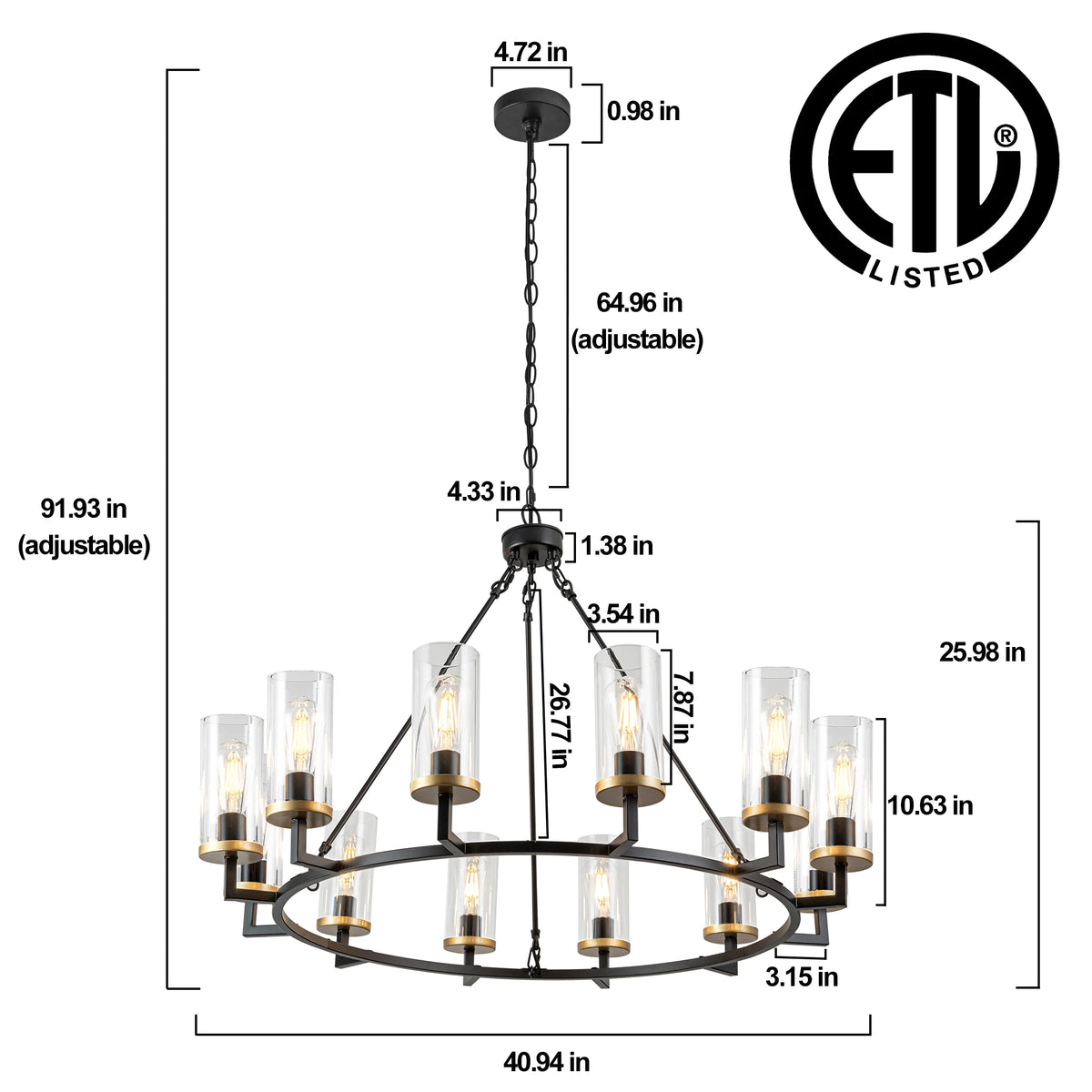 12 lights High Translucent Large Glass Chandeliers Rustic Black Chandelier For Livingroom Foyer Entryway Decor Fixture