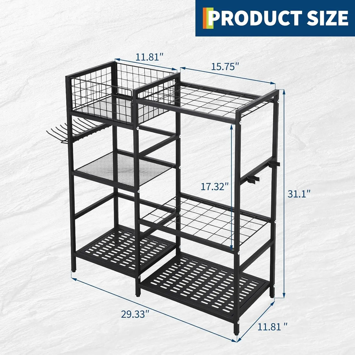 Heavy Duty 3 Tier Garden Tool Organizer With 35 Long Handled Slots Basket And Hooks Yard Storage Rack Tool Holder For Garage Shed And Lawn