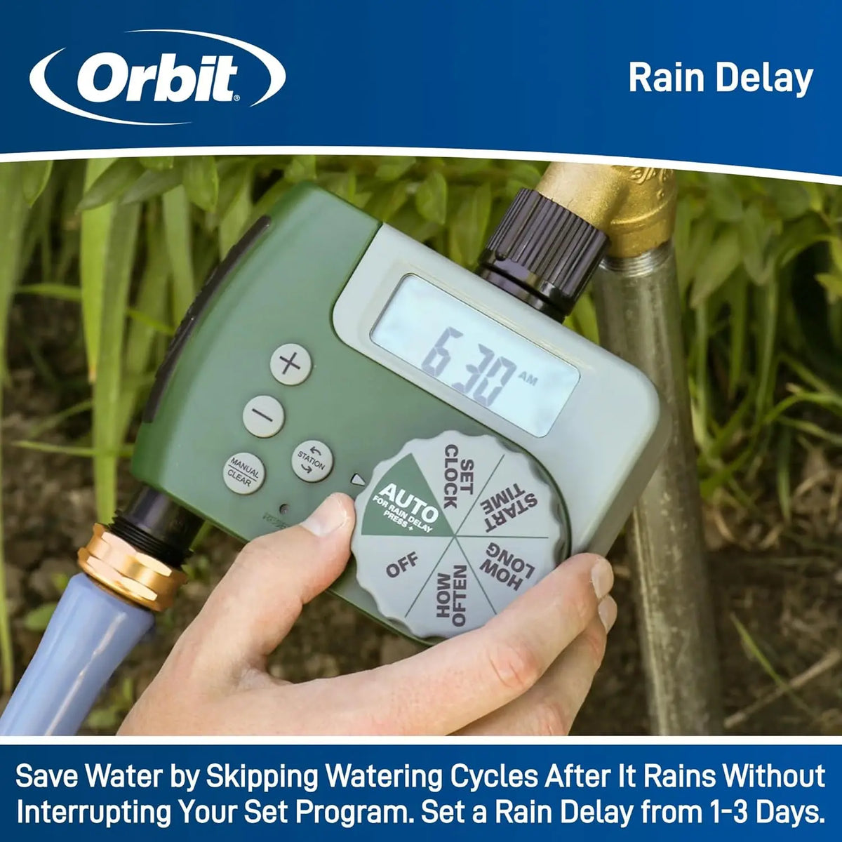 2-Outlet Digital Water Timer with LCD, Rain Delay, Water-Resistant