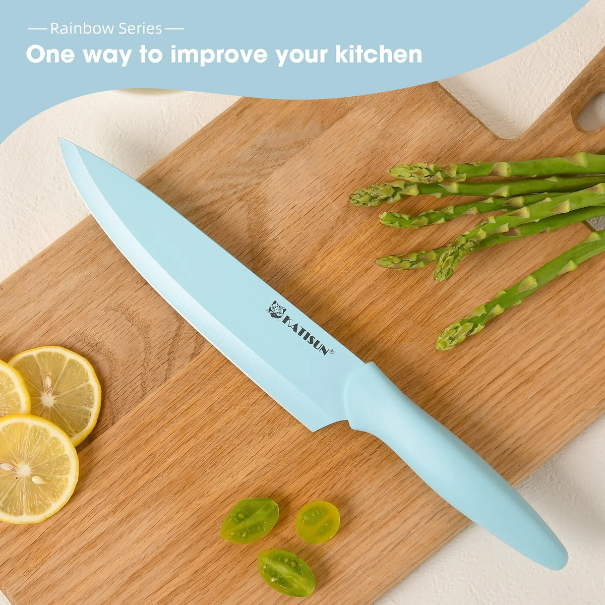 14 Pieces Blue Kitchen Knife Color Block Set , Anti-Rust Color Titanium Coated Carbon Steel, 12 Knives with Shears and Block