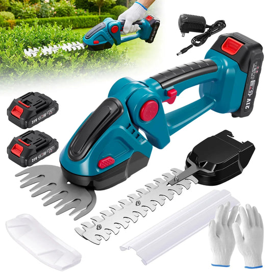 Cordless Hedge Trimmer 2 in 1 Handheld Grass Trimmer 90° Rotatable Blade Shrub Pruning Cutter 2000mAh Li-ion Battery for Home Garden Lawn Care Tools