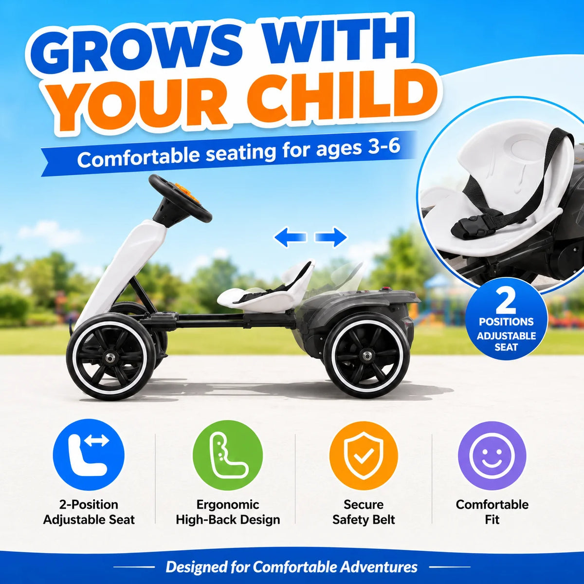 Kids Electric Go Kart 12V Ride-On for Ages 3-6 | Forward & Reverse, Foldable Design, LED Lights & Music, Sturdy Metal Frame, 4 EVA Wheels, Seat Belt Safety, Indoor & Outdoor Fun, 66 lbs Capacity, Easy Storage & Assembly