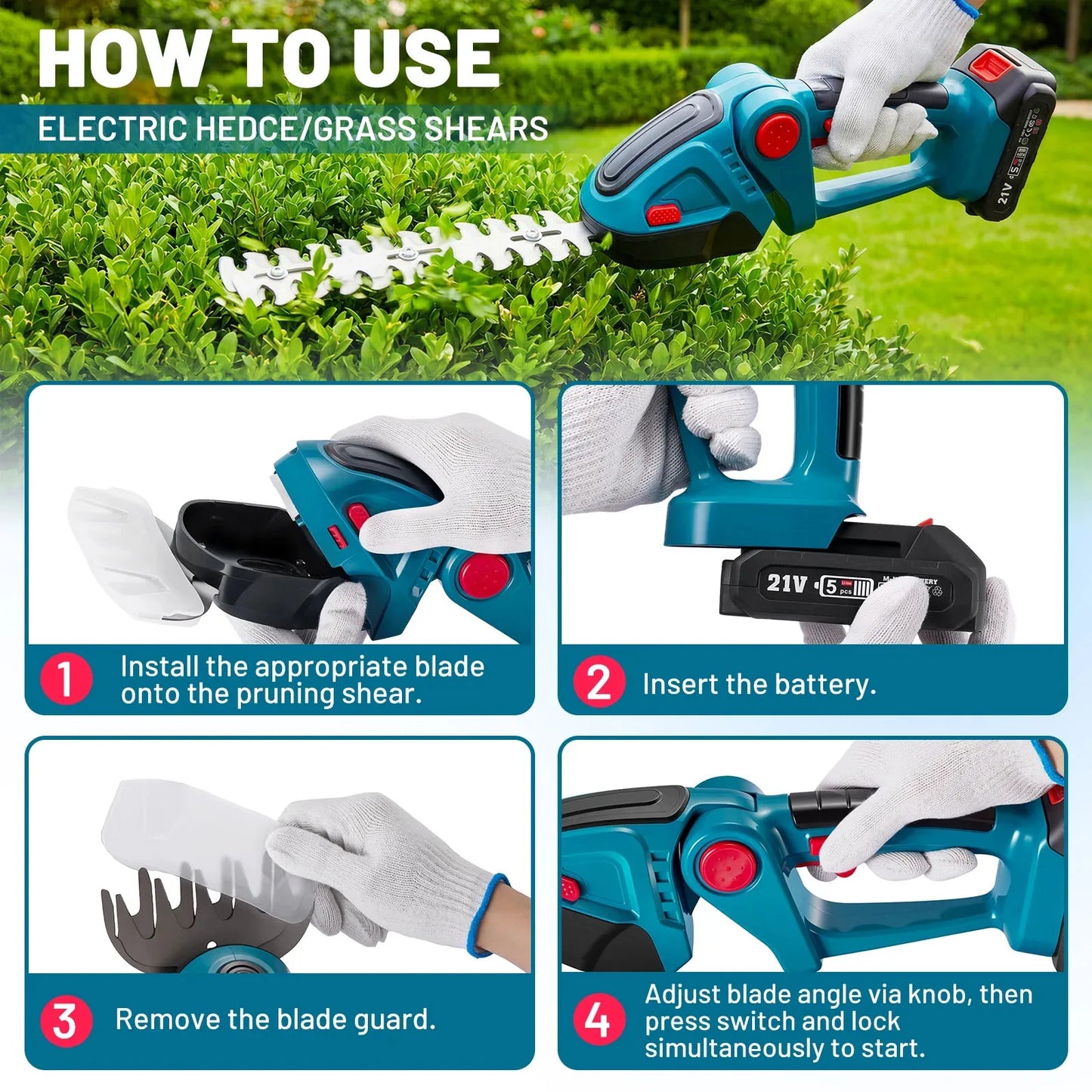 Cordless Hedge Trimmer 2 in 1 Handheld Grass Trimmer 90° Rotatable Blade Shrub Pruning Cutter 2000mAh Li-ion Battery for Home Garden Lawn Care Tools