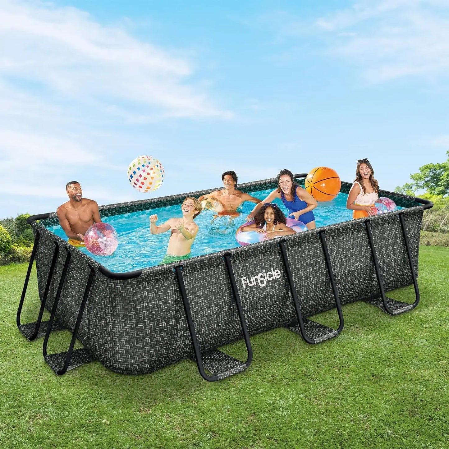 13'x7'x39.5" Rectangular Above Ground Pool with 800 GPH Pump, Ladder & Patch, Herringbone, Custom