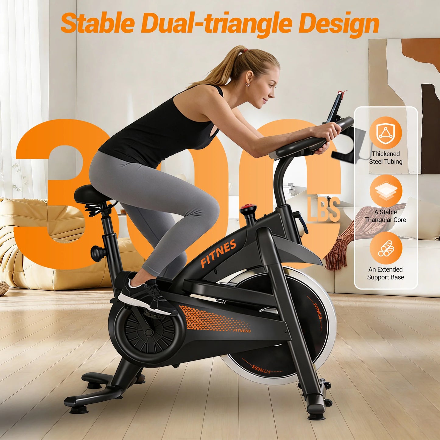 UMAY Indoor Exercise Bike 0-100 Adjustable Resistance Levels Quiet Belt Drive Reinforced Carbon Steel Frame Max Load 136kg Fitness Bike With Tablet Holder & Heart Rate Sensor