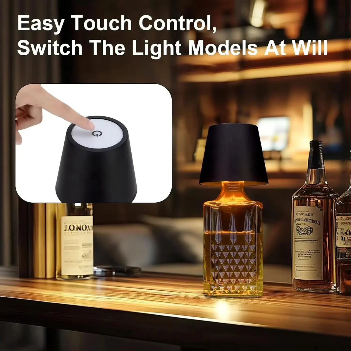Wireless LED Wine Bottle Light Rechargeable Vases Table Lamp Touch Switch Night Light for Cafe Bar Club Restaurant Decor