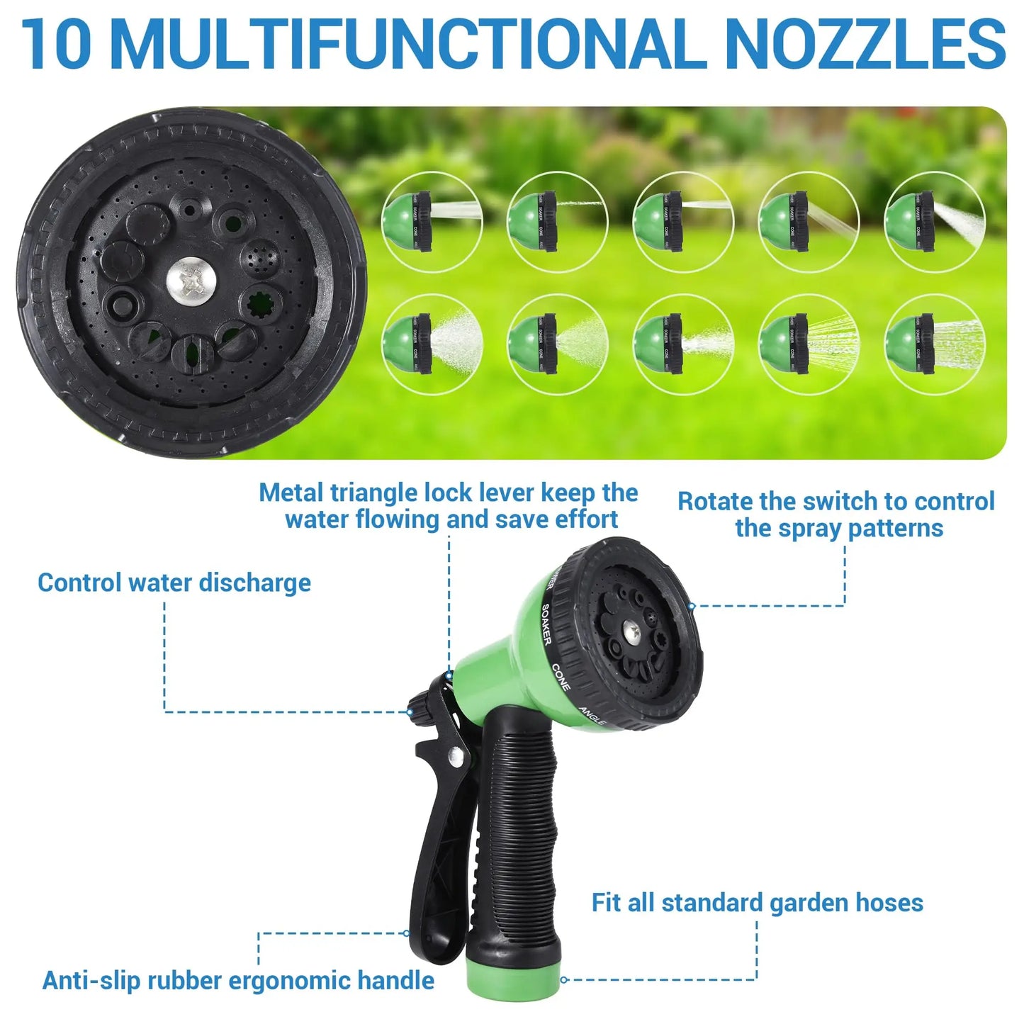 50/100/150FT Stainless Steel Garden Hose With 10-Function Spray Nozzle Kink-Free Metal Water Hose Brass Connectors