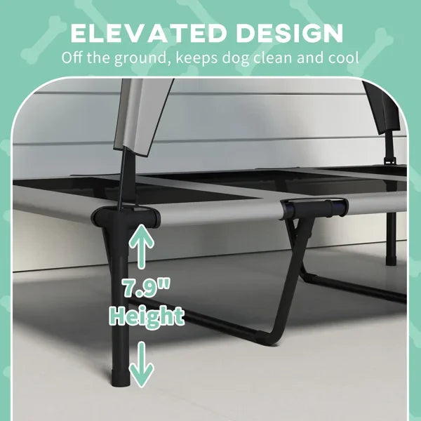 Elevated Dog Bed with Cooling Pad, Removable Canopy, Breathable Mesh, Portable Pet Cot for Large Dogs Indoor Outdoor