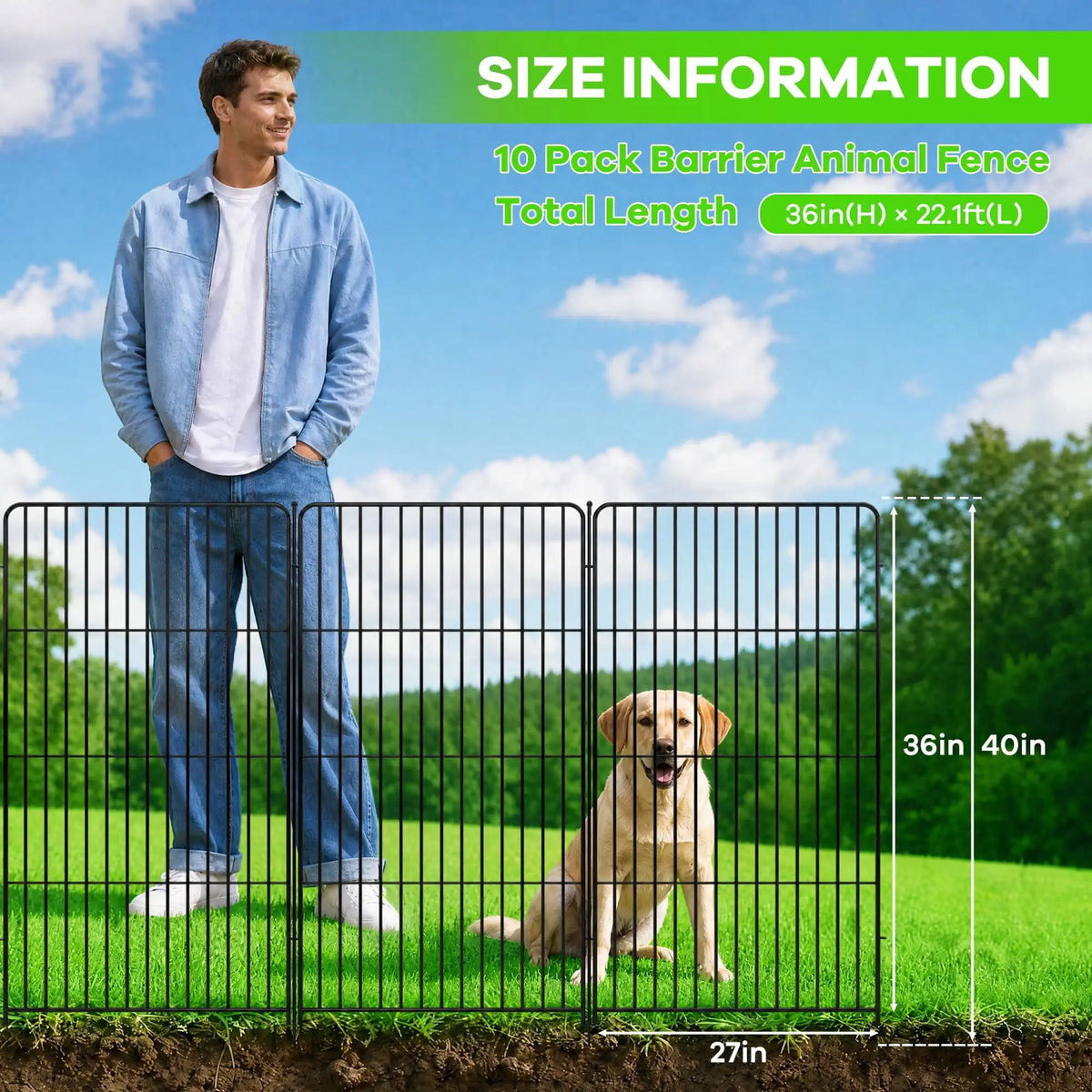 Metal Garden Fence Panels, 10Pcs 36×27in Pet Enclosure Fence with Gate