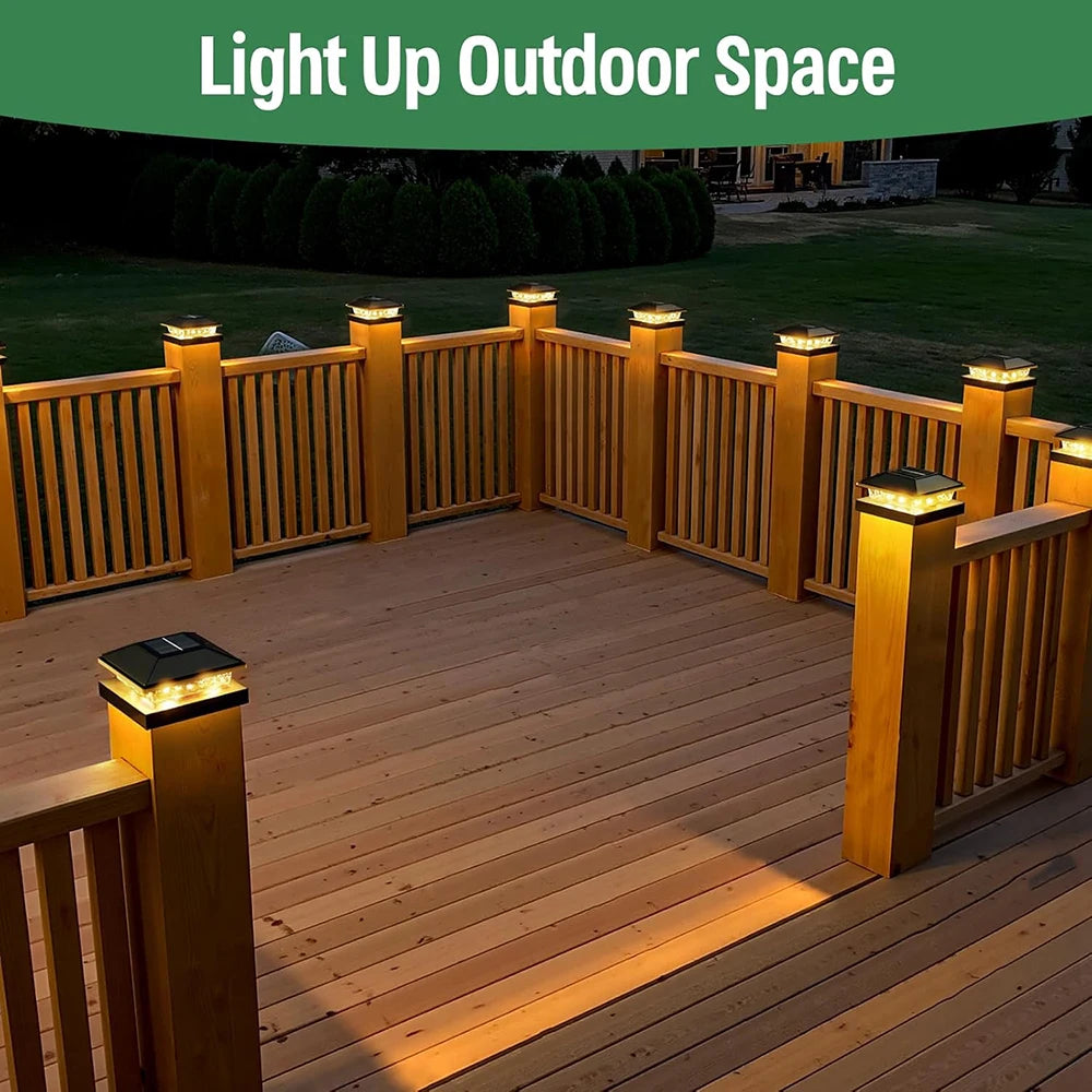6Pcs Solar Post Cap Lights, Outdoor Waterproof LED Deck Lights Solar Powered 4x4 Fence Posts Light, for Patio Garden Yard Decor