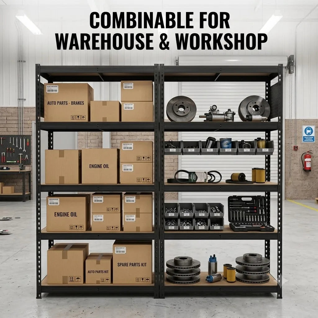 5-Tier Heavy Duty Boltless Storage Rack, 397 LBS Per Tier, Double Folded Keyhole Metal Frame, Matte Black Rust-Proof Finish, 5mm High-Density MDF Boards, 77.95×39.37×15.75 Inch Adjustable Organizer for Garage, Basement, War