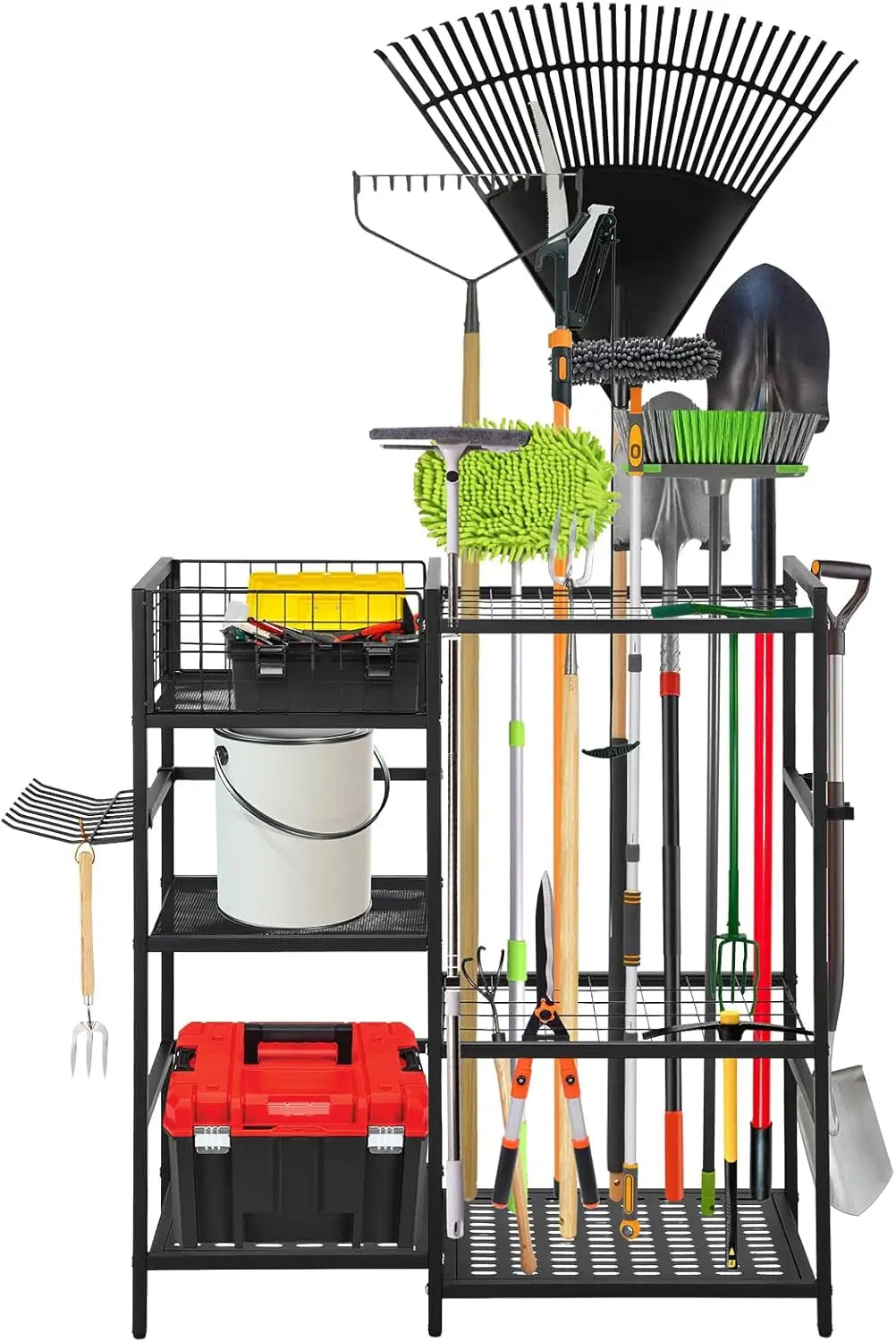Heavy Duty 3 Tier Garden Tool Organizer With 35 Long Handled Slots Basket And Hooks Yard Storage Rack Tool Holder For Garage Shed And Lawn