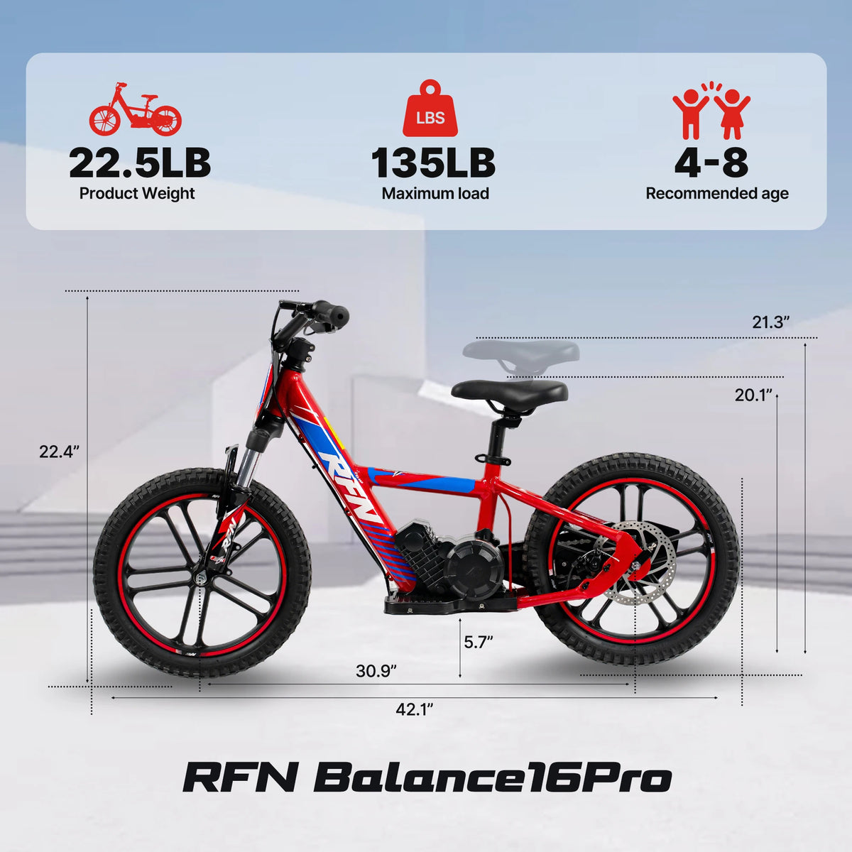 RFN Electric Dirt Bike, Max 500W Motor Balance Bike for Kids,16 MPH & 3 Speed &16IN Off-Road Tires Ebike for Aged 4+