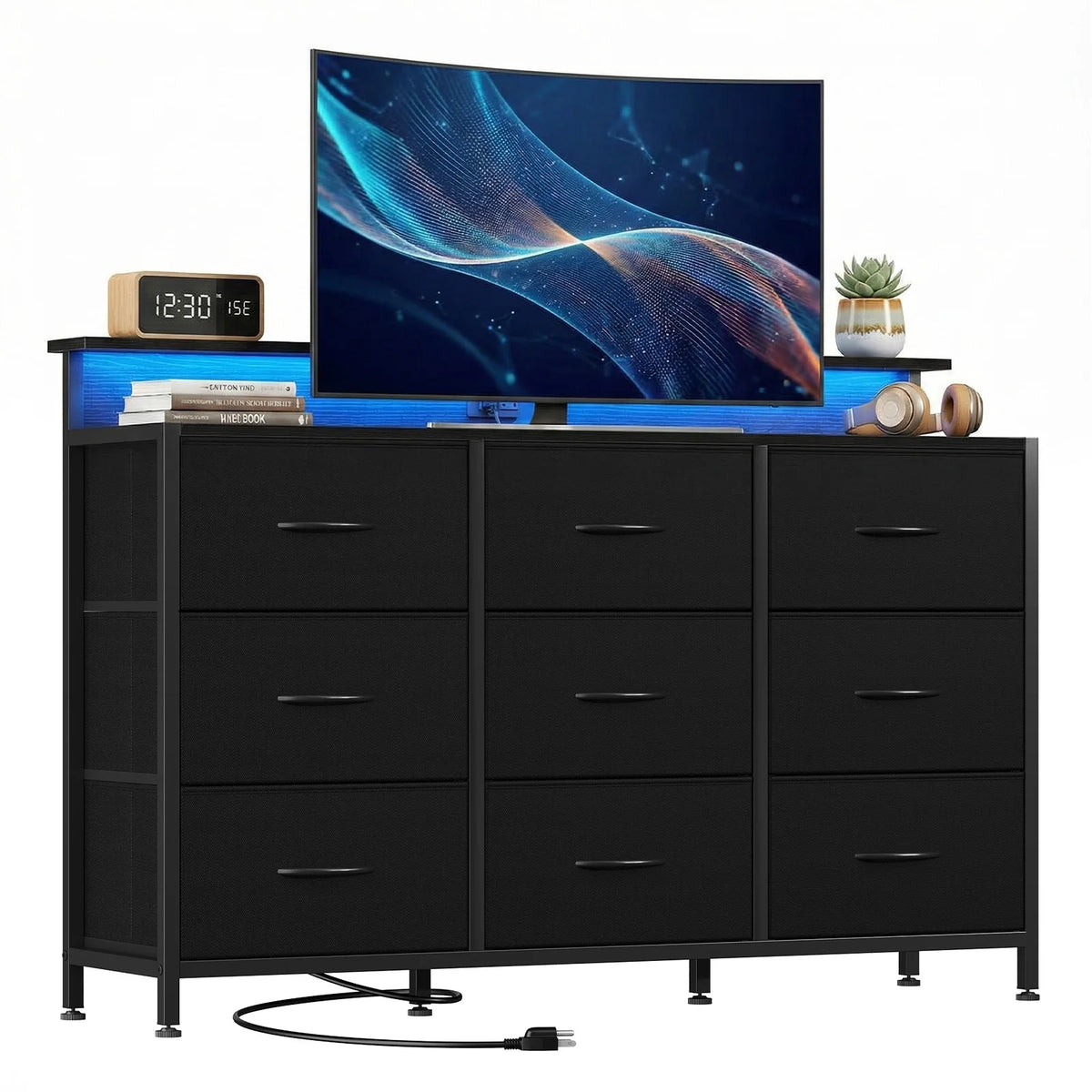 MCQ Living Room TV Stand Cabinet For 32-52 inch 9 Fabric Drawers Wood Top Media Console with Storage Display Of Home Furniture