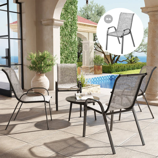 Set of 4 Patio Dining Chairs, Stackable Outdoor Chairs, Mixed Gray