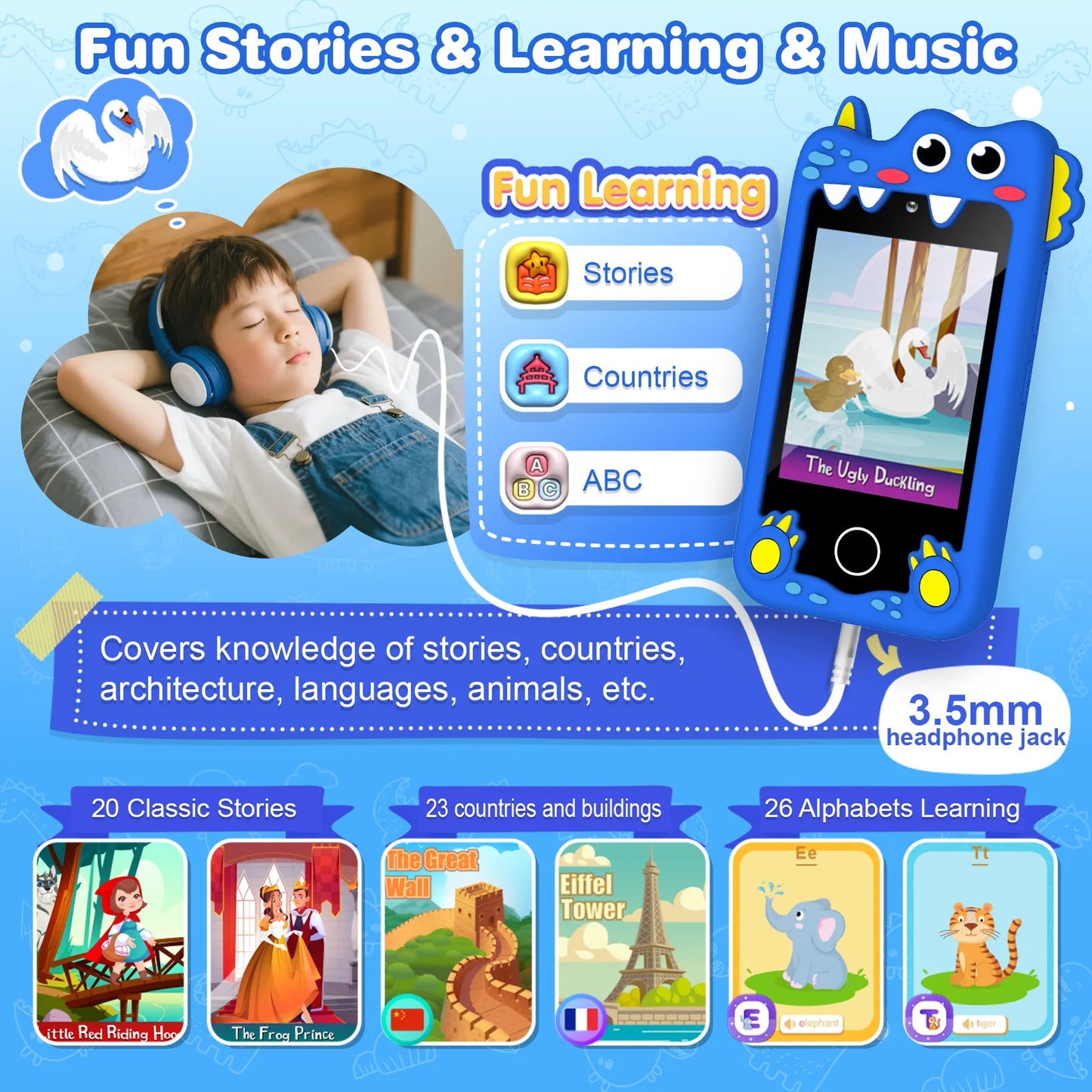 M SANMERSEN Dinosaur Kids Smart Phone for 3-6 Year Olds – 2.8" Touchscreen, Dual Camera, 28 Learning Games, MP3 Music Player, 32GB SD Card – Educational Toddler Phone Toy for Boys & Girls