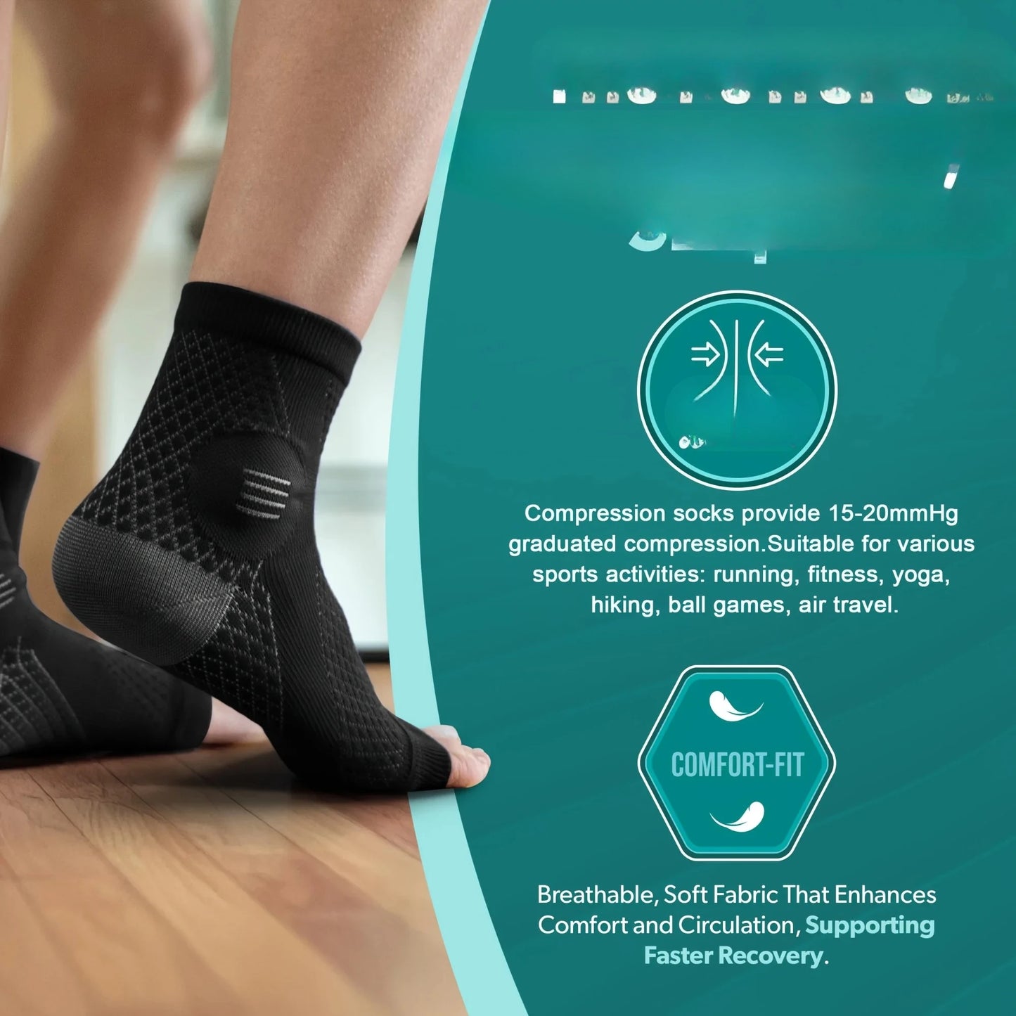 1Pair Compression Socks,Compression Foot Sleeves with Arch And Support,Open-Toe Design Neuropathy Socks