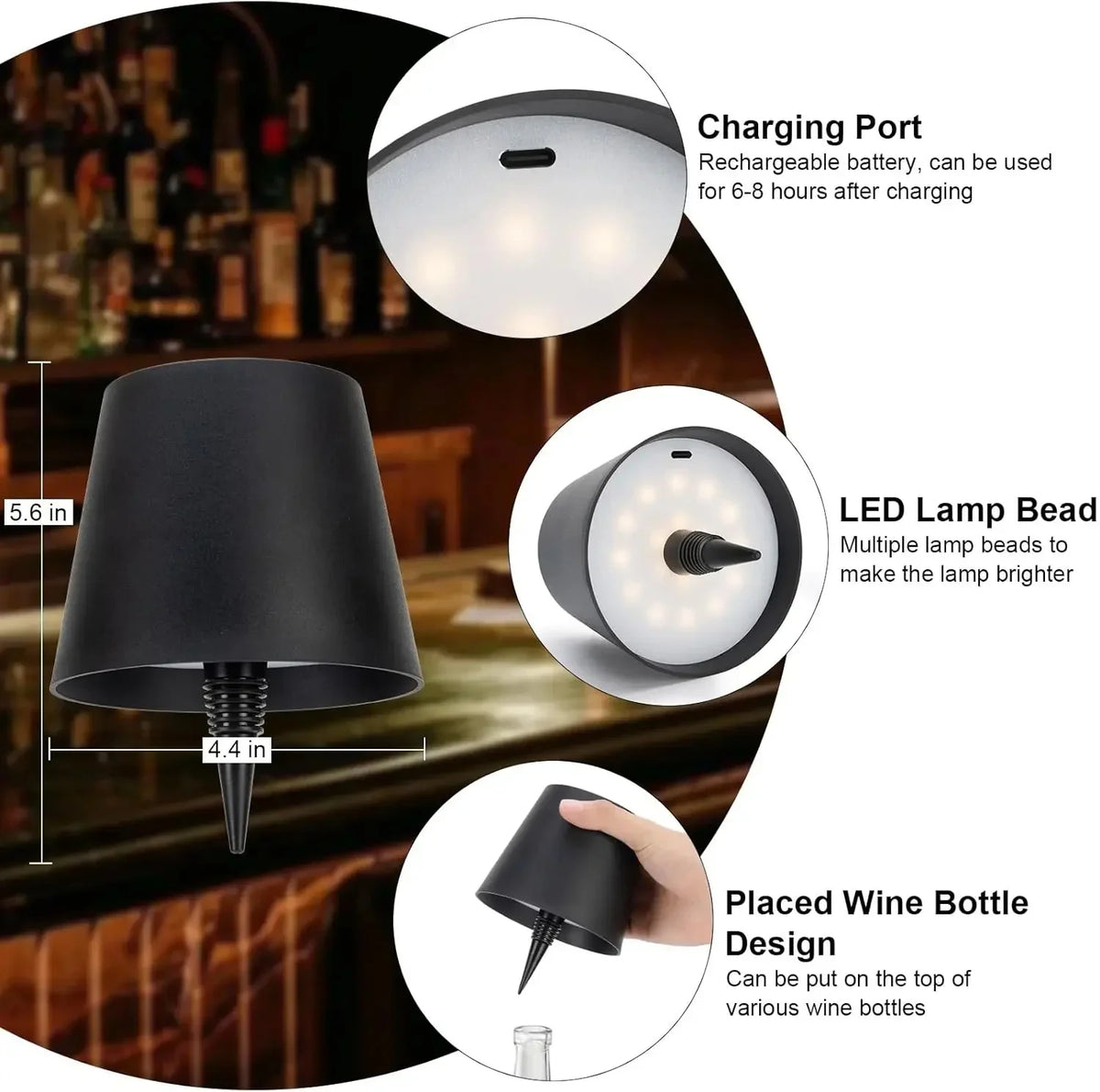 Wireless LED Wine Bottle Light Rechargeable Vases Table Lamp Touch Switch Night Light for Cafe Bar Club Restaurant Decor