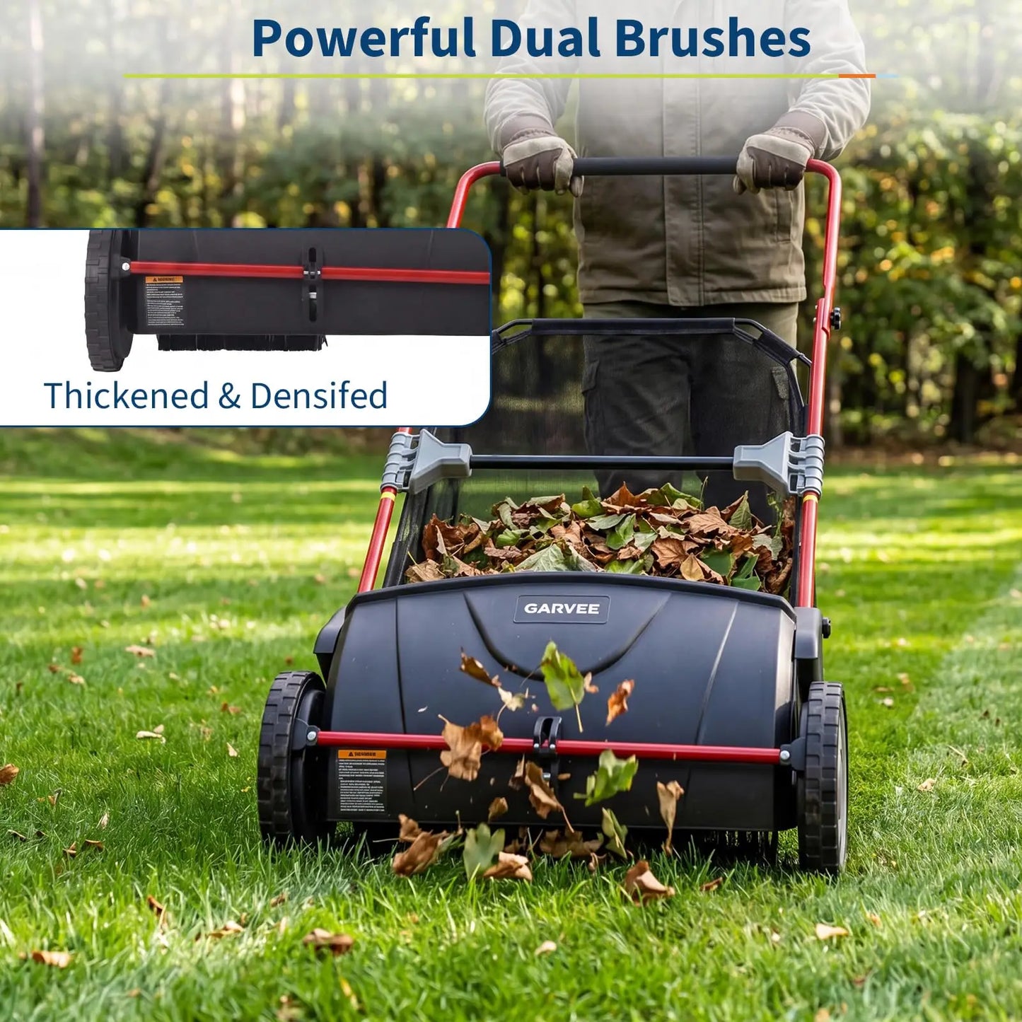 21 Inch Push Lawn Sweeper, Manual Yard Leaf & Grass Collector With Large Hopper, 4 Spinning Brushes, Adjustable Height, Steel Frame