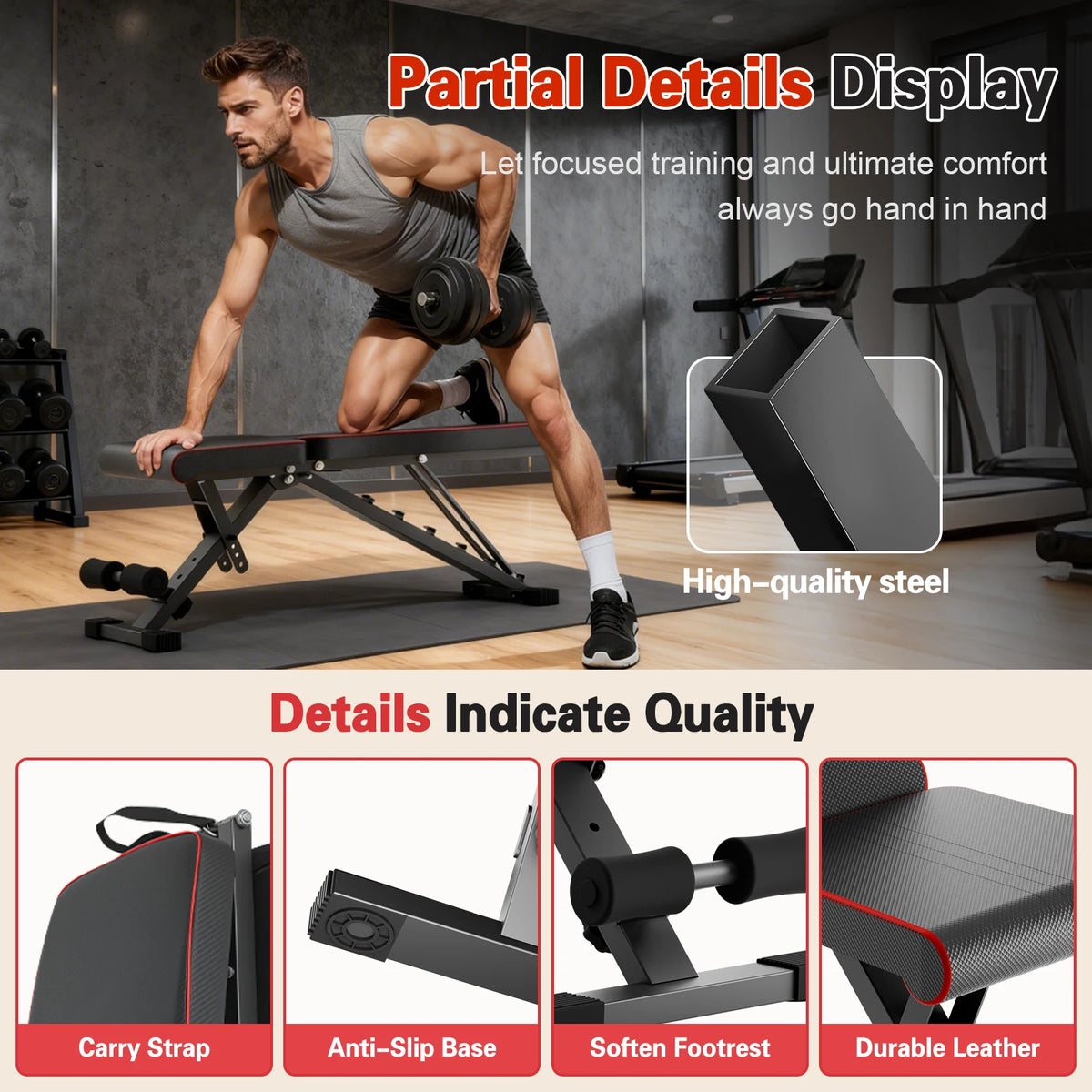 Multifunctional Dumbbell Bench Adjustable Foldable Weight Bench Abdominal Waist Fitness 660LBS Capacity for Home Gym 6-Position Backrest 72 Workout Angles for Full Body Workout Strength Training