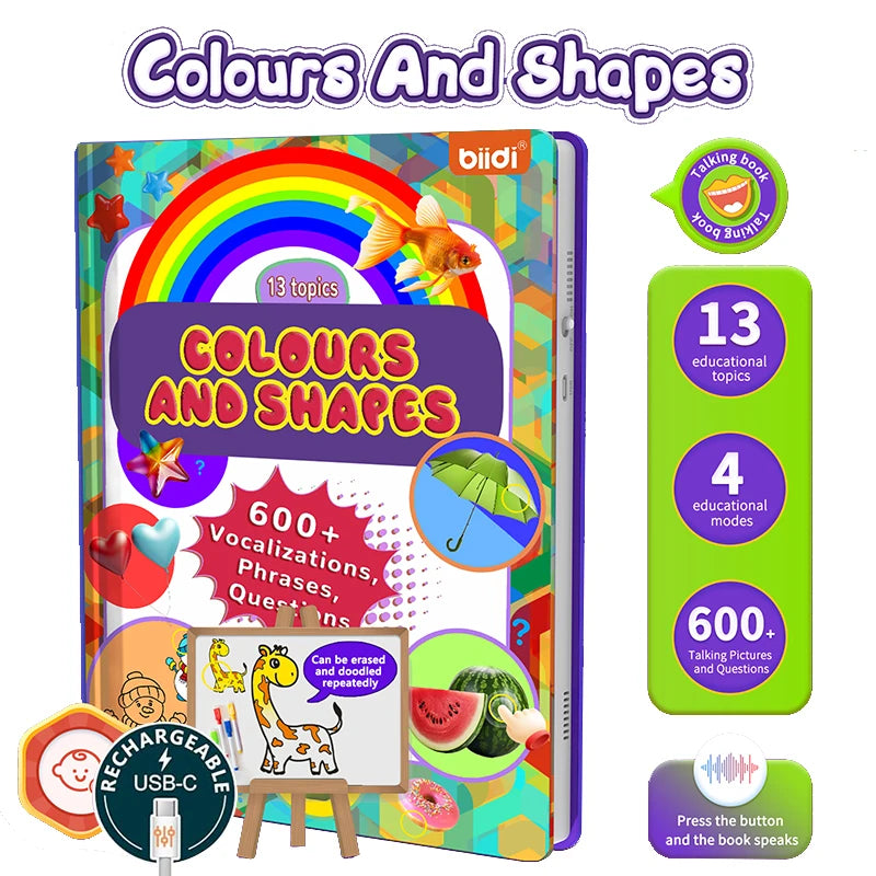 English Sound Book Colours&Shapes Children's Early Educational Learning Talking E-Book Montessori Interactive Toy for Boys Girls