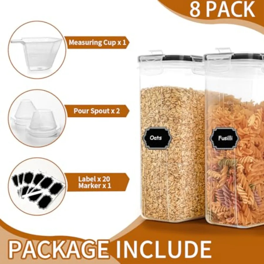 Cereal Containers Storage Set 4L/ 135.2oz , 8PCS Airtight Food Storage Containers with Lids, Cereal Dispensers for Kitchen Pant