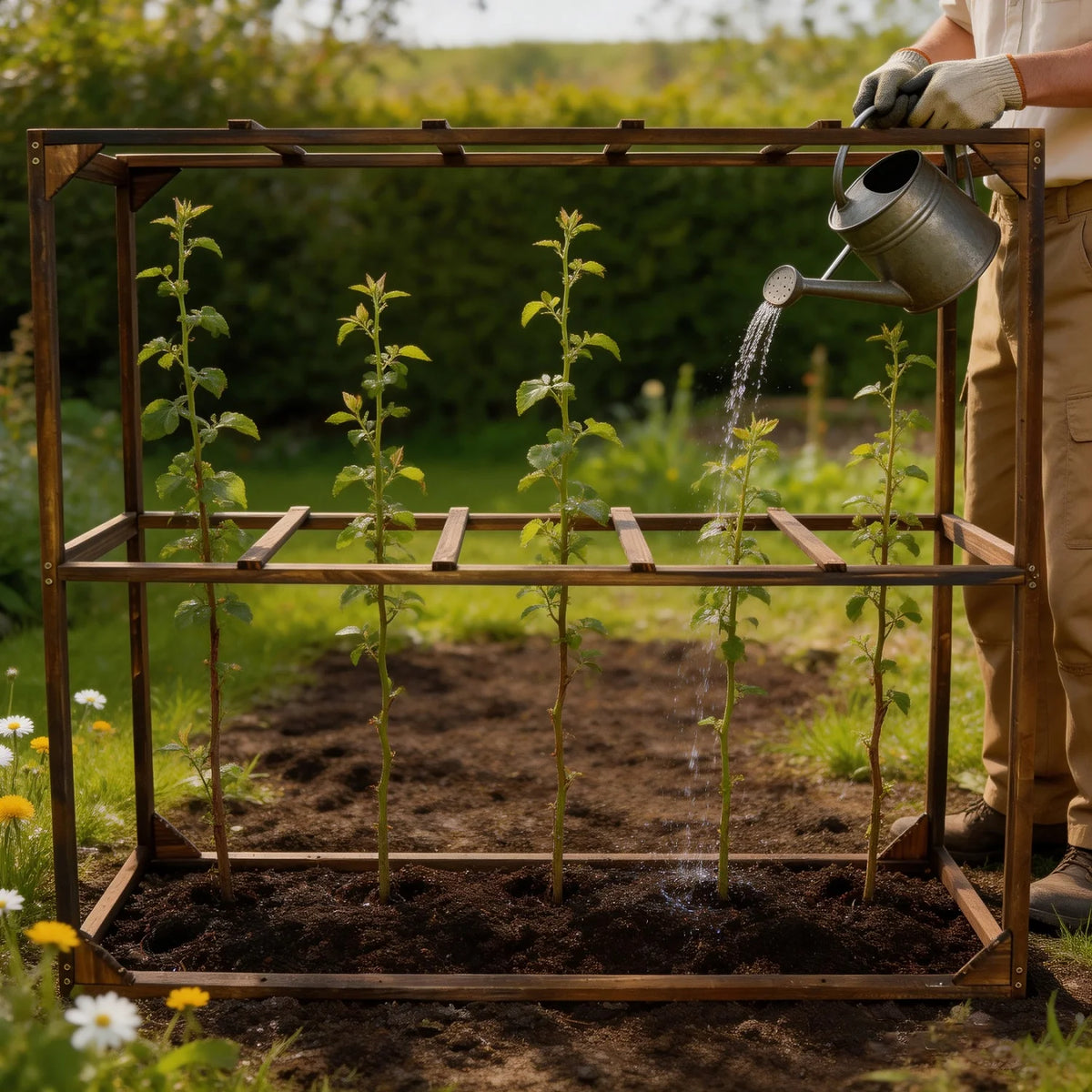 Outdoor Garden Wooden Tomato Cranberry Support Trellis with 5 Slots Support Frame Cranberry Plant Support Cage