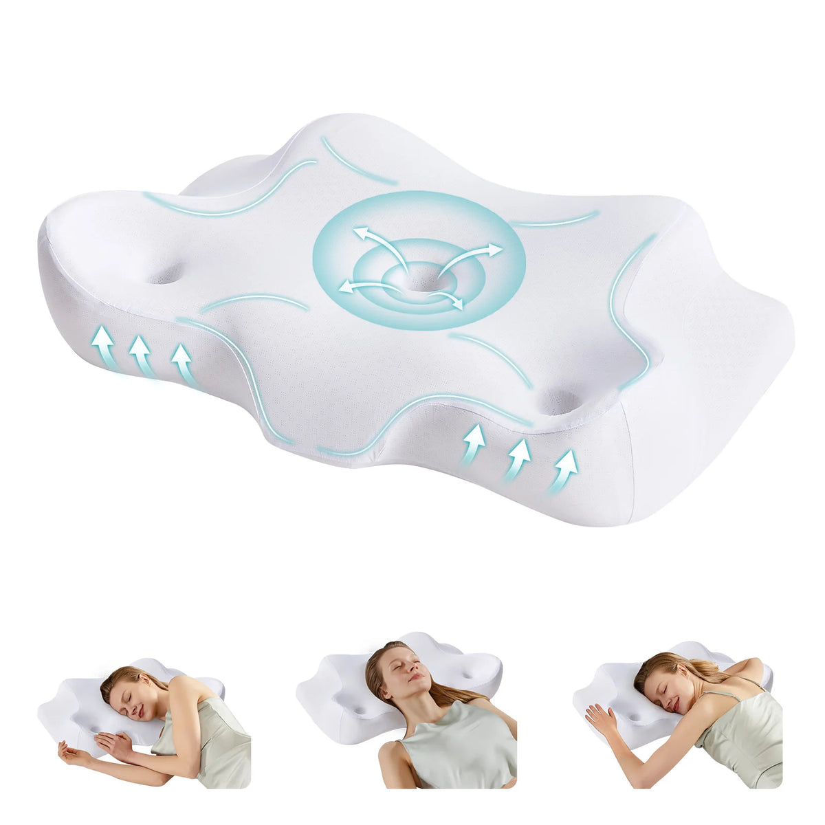 JHK 24" Largex15.4" Wide Ergonomic Cervical Neck Pillow Memory Foam Pillow with Cooling Pillowcase Cervical Contour Pillows