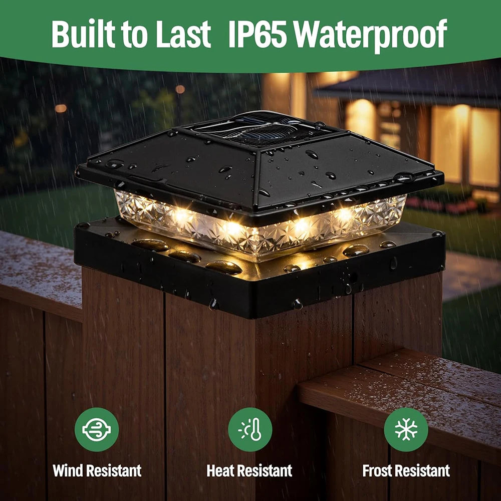 6Pcs Solar Post Cap Lights, Outdoor Waterproof LED Deck Lights Solar Powered 4x4 Fence Posts Light, for Patio Garden Yard Decor