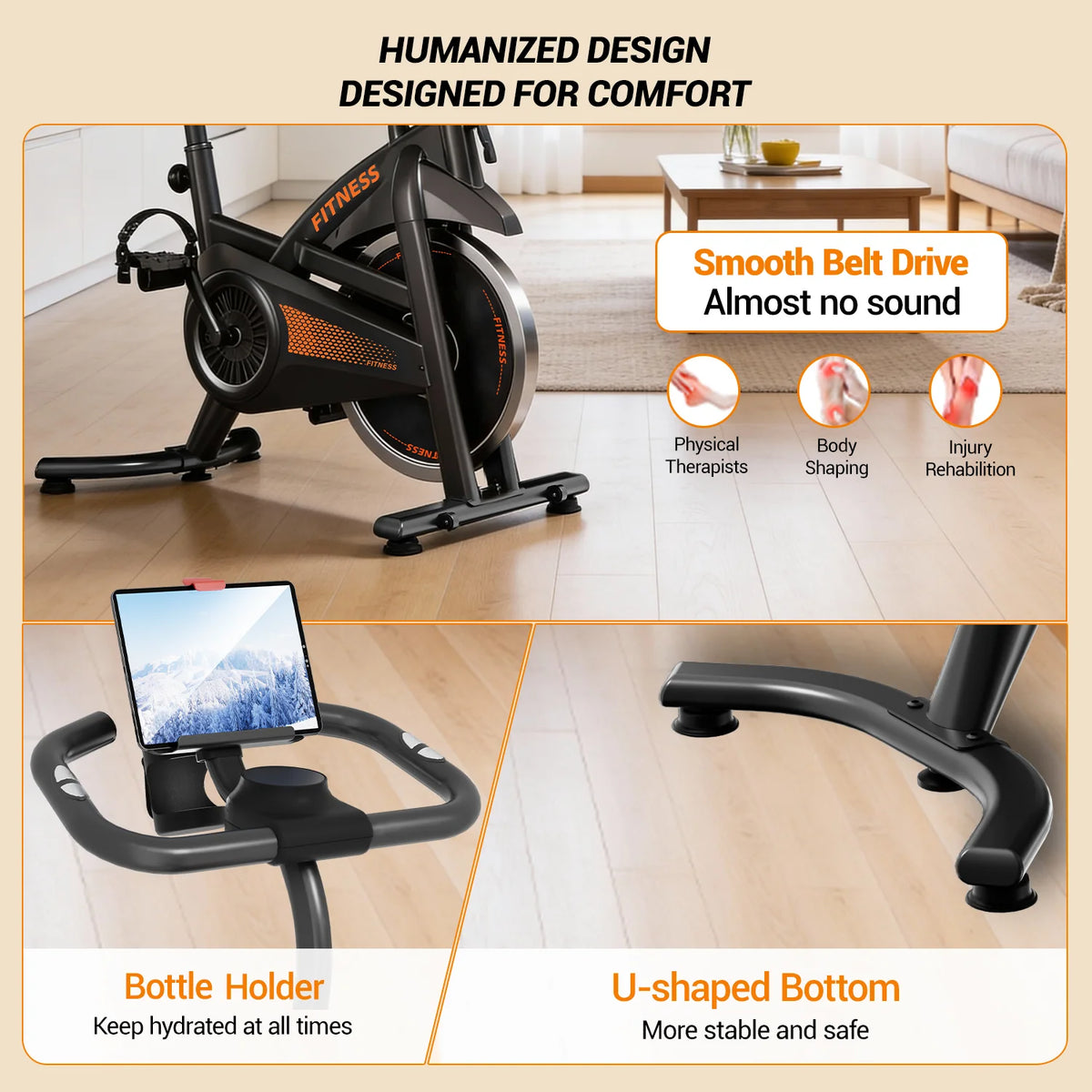 UMAY Indoor Exercise Bike 0-100 Adjustable Resistance Levels Quiet Belt Drive Reinforced Carbon Steel Frame Max Load 136kg Fitness Bike With Tablet Holder & Heart Rate Sensor
