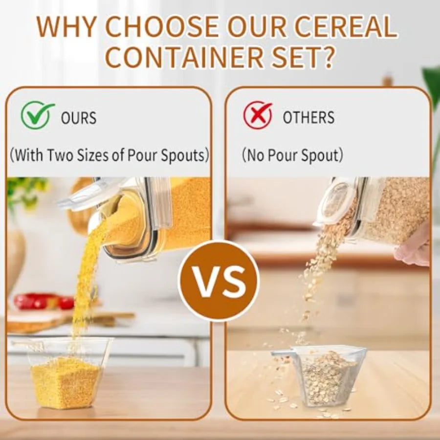 Cereal Containers Storage Set 4L/ 135.2oz , 8PCS Airtight Food Storage Containers with Lids, Cereal Dispensers for Kitchen Pant