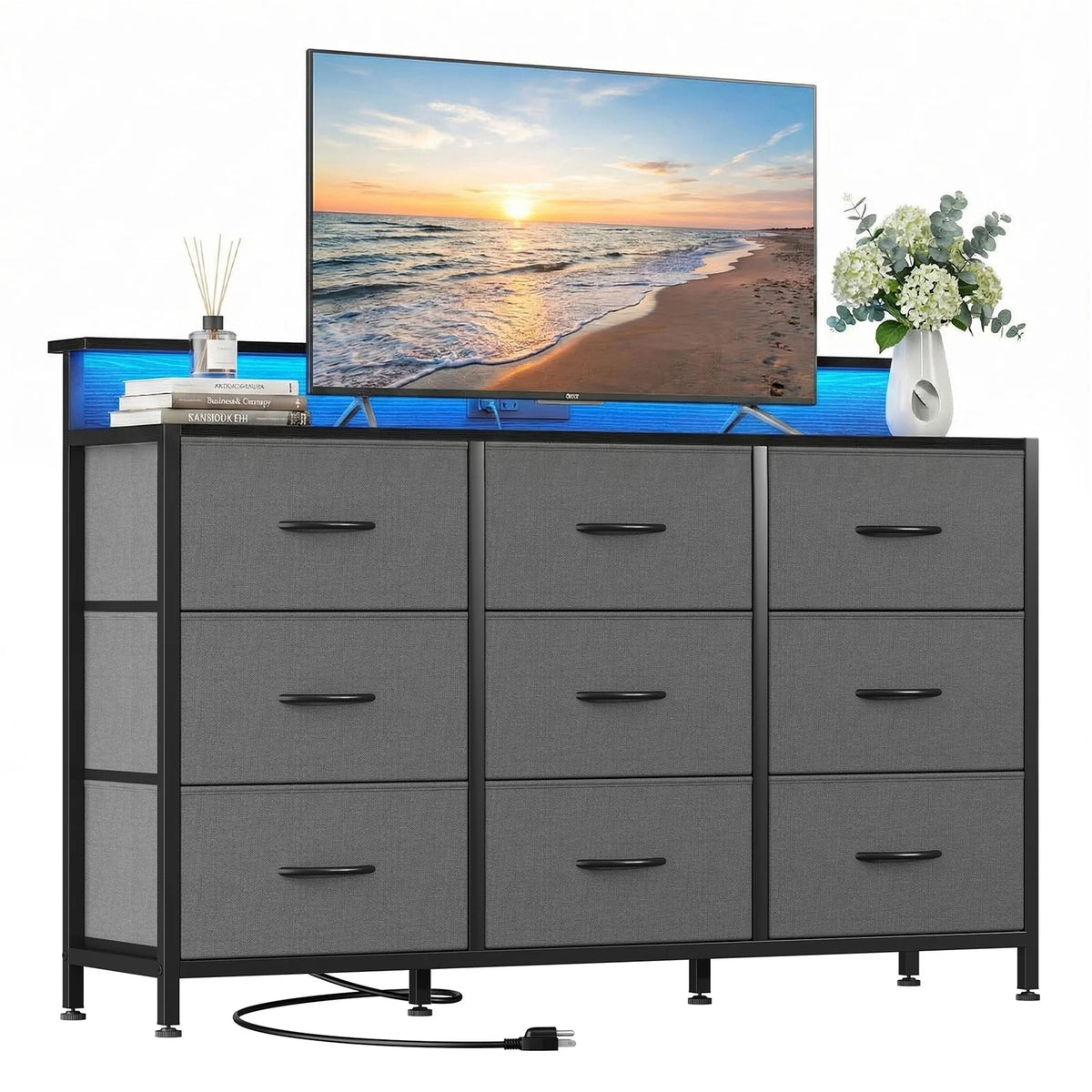 MCQ Living Room TV Stand Cabinet For 32-52 inch 9 Fabric Drawers Wood Top Media Console with Storage Display Of Home Furniture