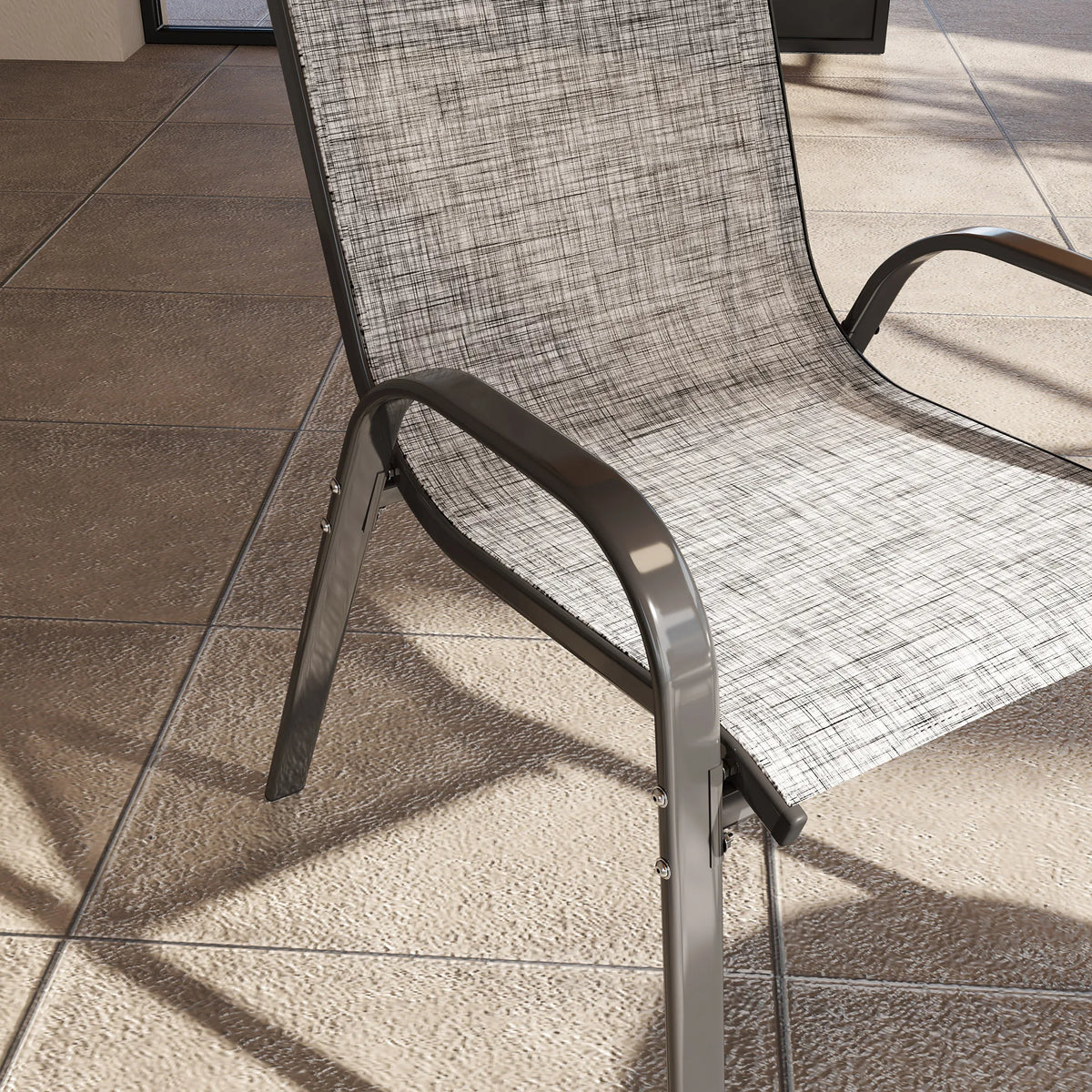 Set of 4 Patio Dining Chairs, Stackable Outdoor Chairs, Mixed Gray