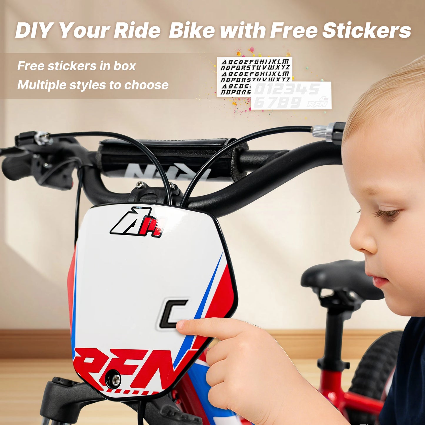 RFN Electric Dirt Bike, Max 500W Motor Balance Bike for Kids,16 MPH & 3 Speed &16IN Off-Road Tires Ebike for Aged 4+