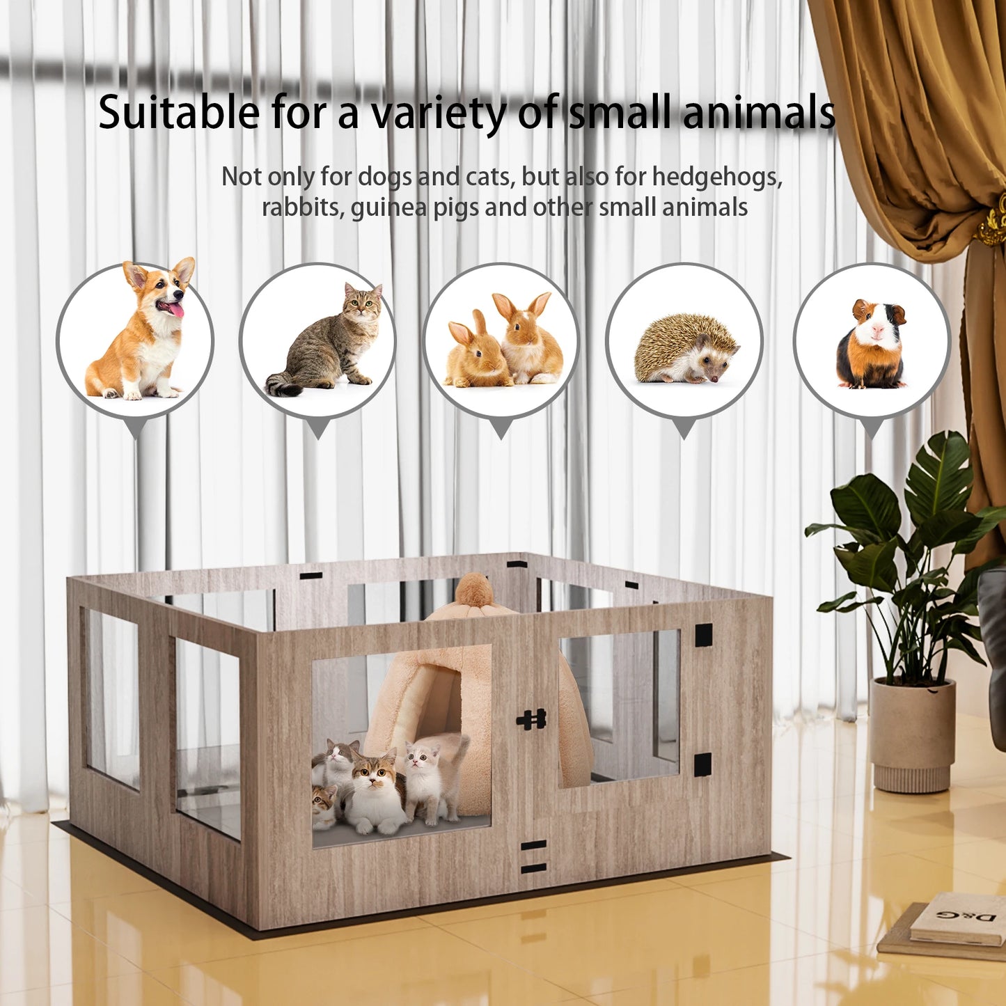 8 Panels Tempered Glass Dog Puppies Playpen for Indoor Pet Whelping Pen Exercise Fence Box Cage with Waterproof Fertility Pad