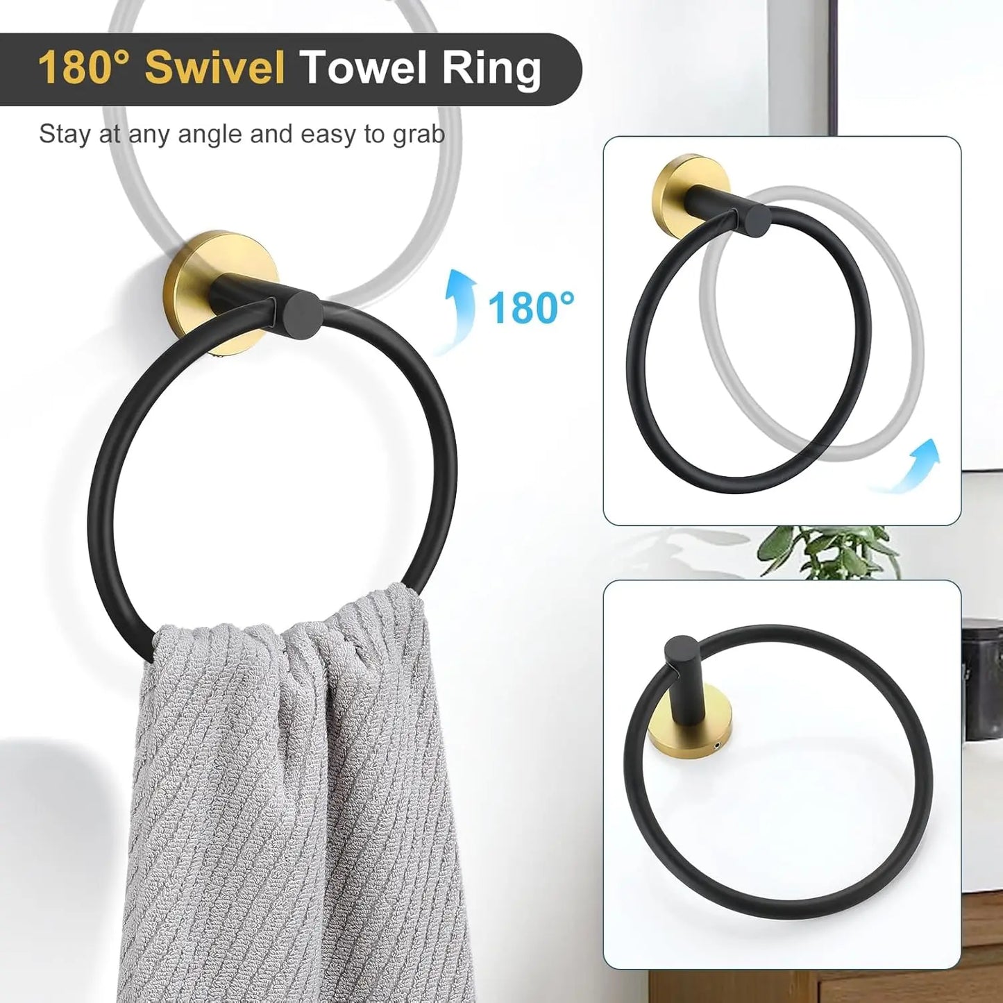 Black Gold Bathroom Hardware Set Accessories Wall Mounted Stainless Steel Towel Bar Towel Ring Toilet Paper Holder Hook Bathroom