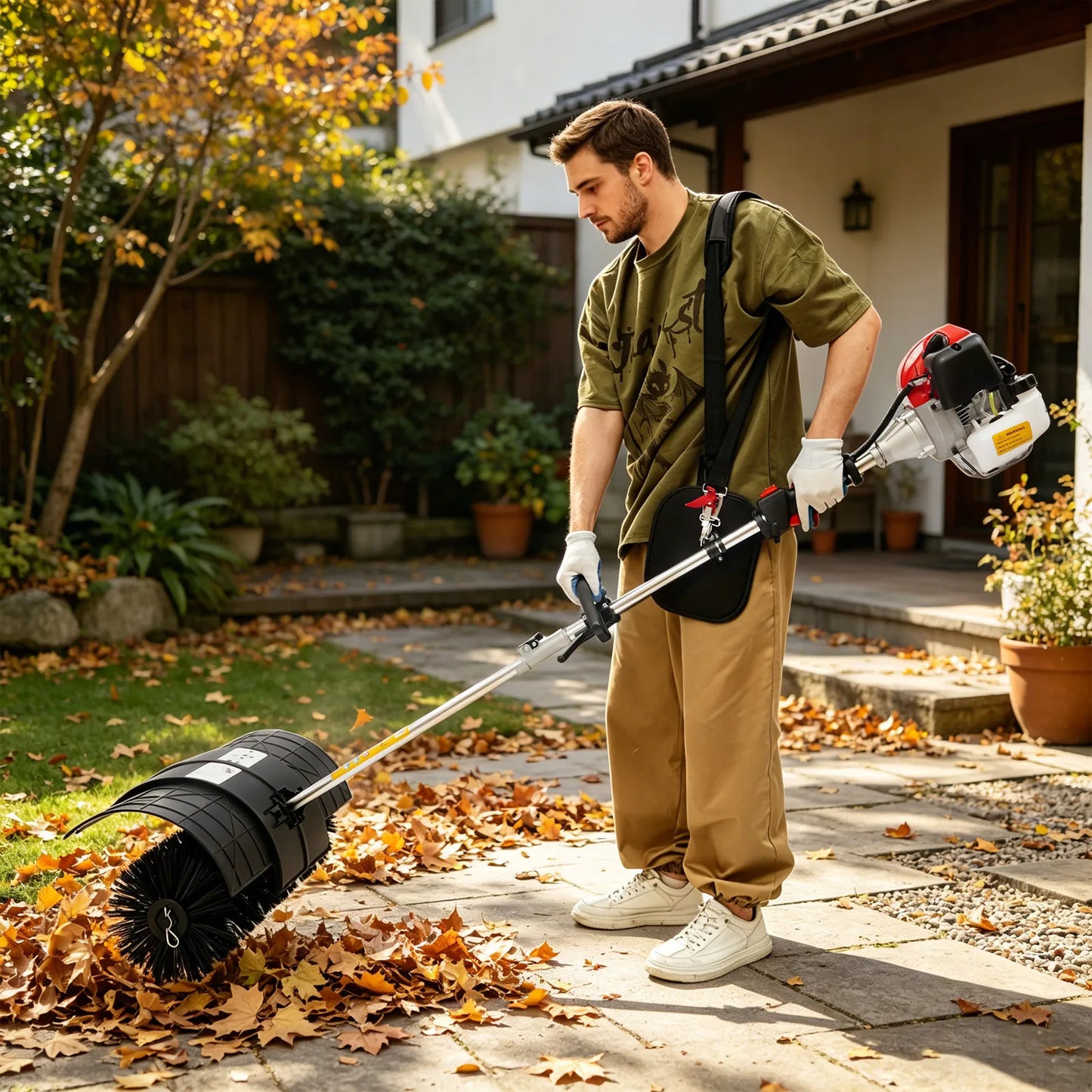 Powerful 52cc Gas Leaf Sweeper 2.3HP 8500RPM, 20.47" Wide Brush with Protective Cover for Yard Farm Sidewalk, Air-Cooled Engine & Safety Design for Outdoor Cleaning