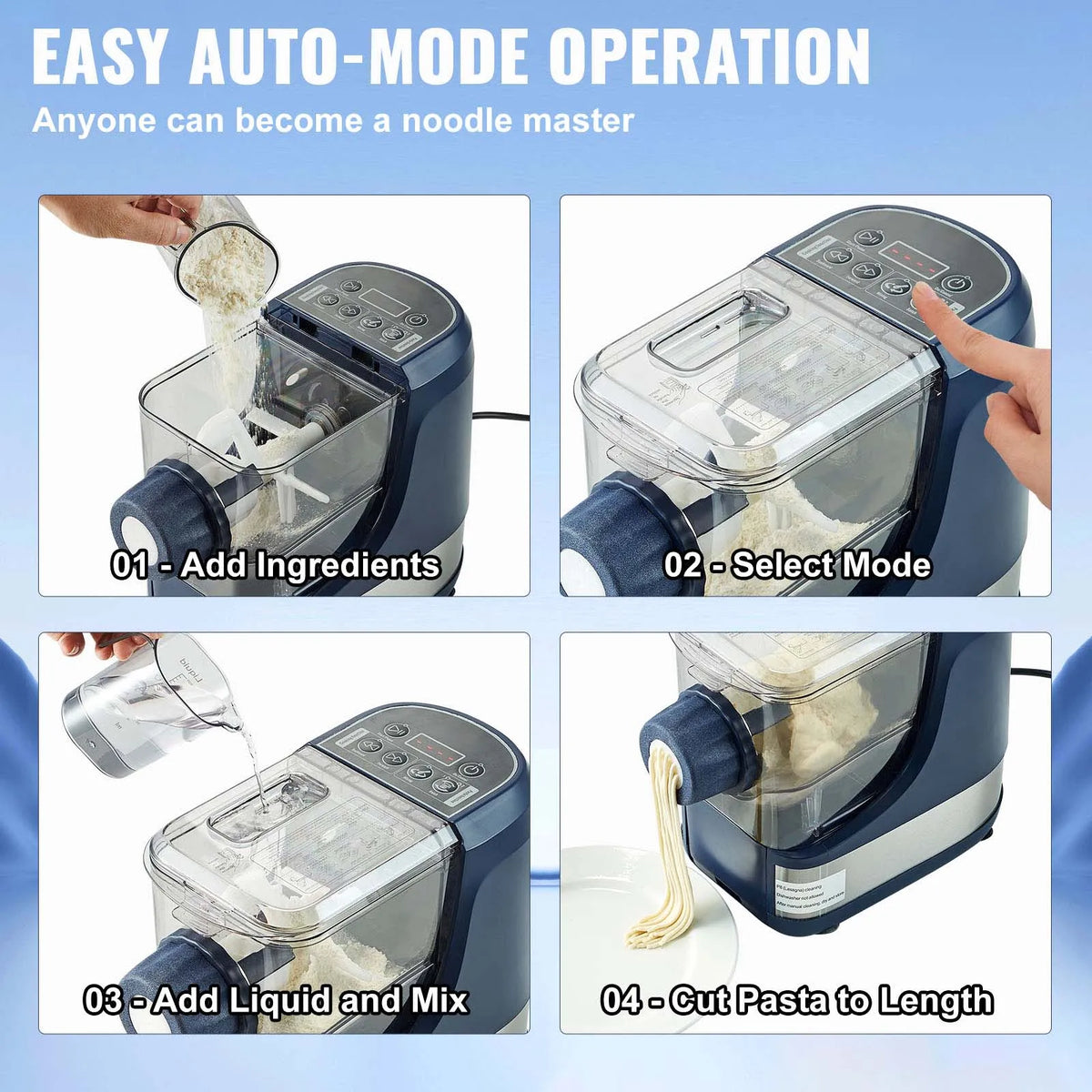 SucceBuy Electric Pasta Maker Automatic Noodle Maker Machine with 4 Intelligent Modes 500g Flour Capacity Pasta Maker Machine