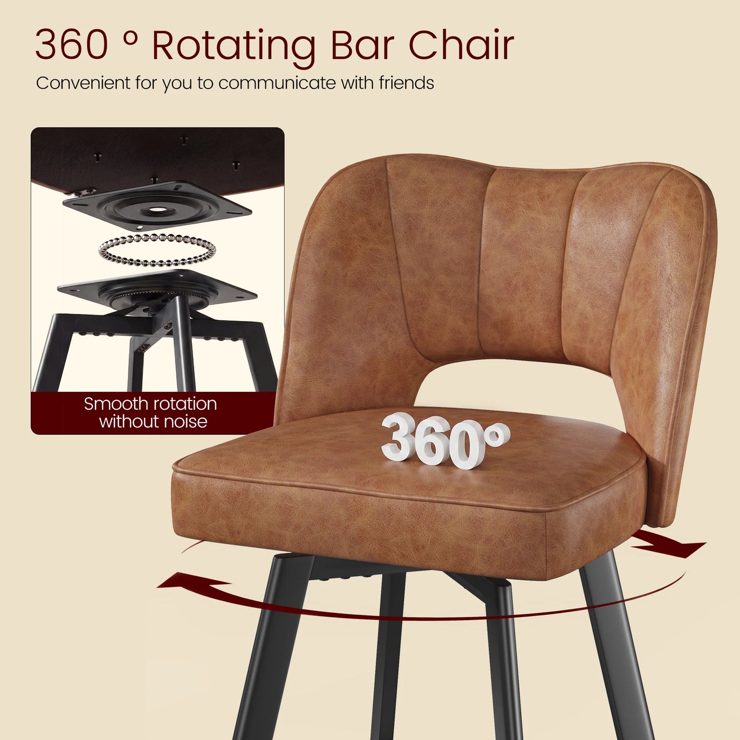 EnHomee Dining Chairs 2Pcs, 26" Counter Height Faux Leather Swivel Chair, Hollow Backrest Metal Legs 350lbs Kitchen Island Furniture