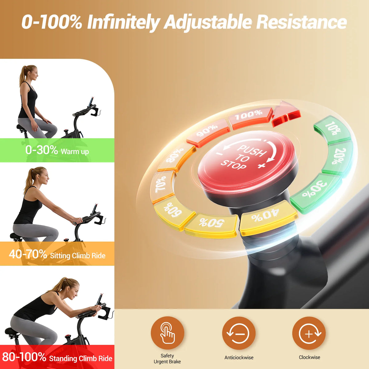UMAY Indoor Exercise Bike 0-100 Adjustable Resistance Levels Quiet Belt Drive Reinforced Carbon Steel Frame Max Load 136kg Fitness Bike With Tablet Holder & Heart Rate Sensor