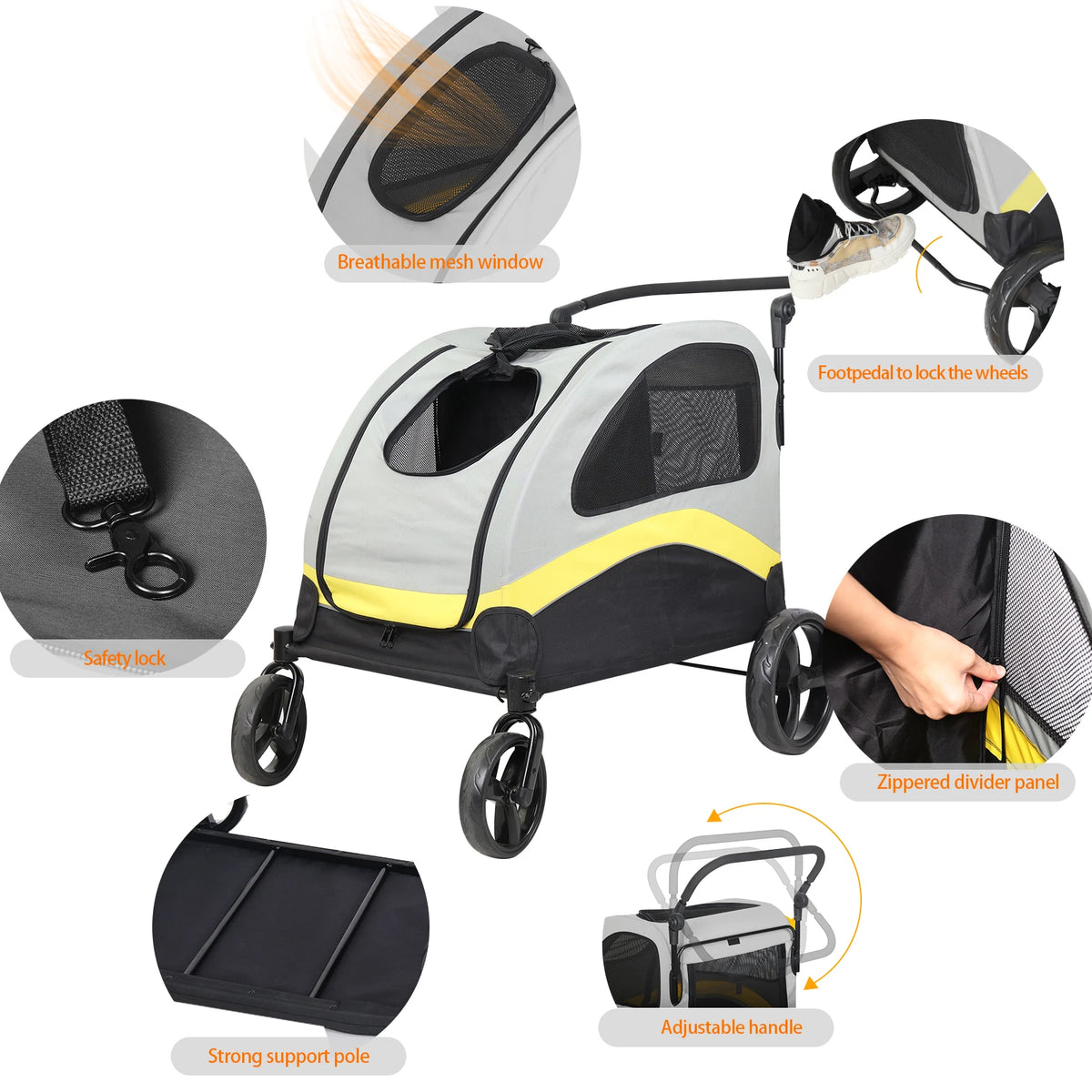 Dog Stroller for 2 Dogs Pet Jogger Wagon Travel Carriage with Zipper Divider and 4 Wheels Foldable Rolling Pet Carrier Cart Pram