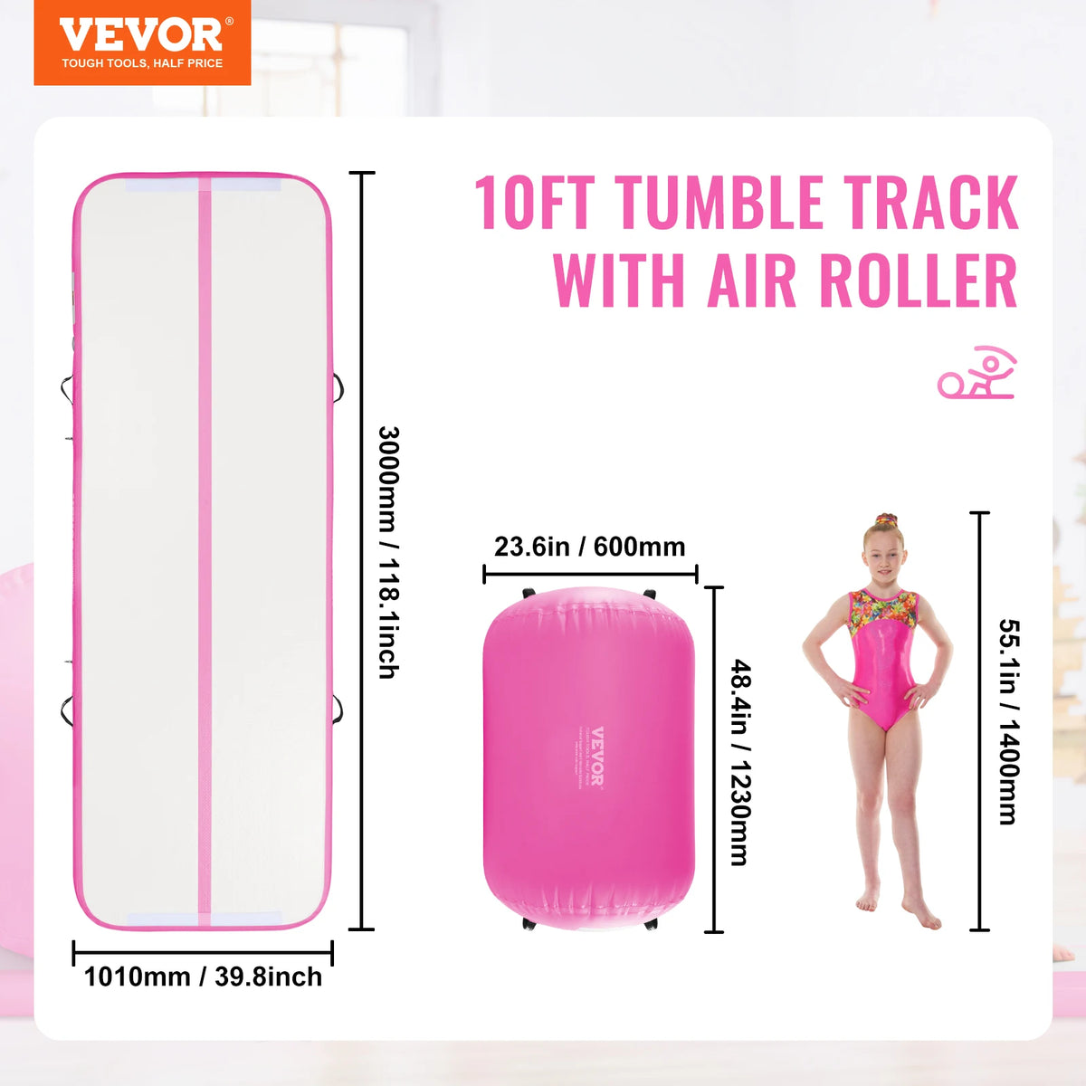 SucceBuy Inflatable Gymnastics Air Mat Tumble Track with Electric Pump Air Roller Barrel Gymnastics Equipment Training Mats
