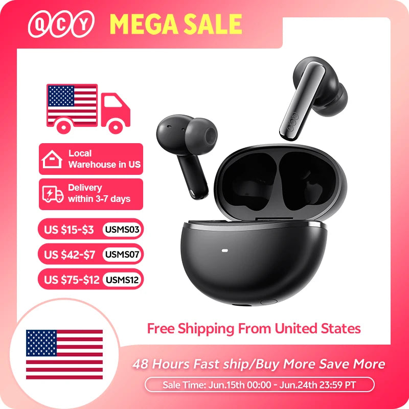 Ship From ES/PL/BR QCY HT18 Wireless Earphones Bluetooth 6.0 MeloBuds N70 Adaptive Hybrid ANC 6 Mics LDAC Hi-Res Audio Earbuds