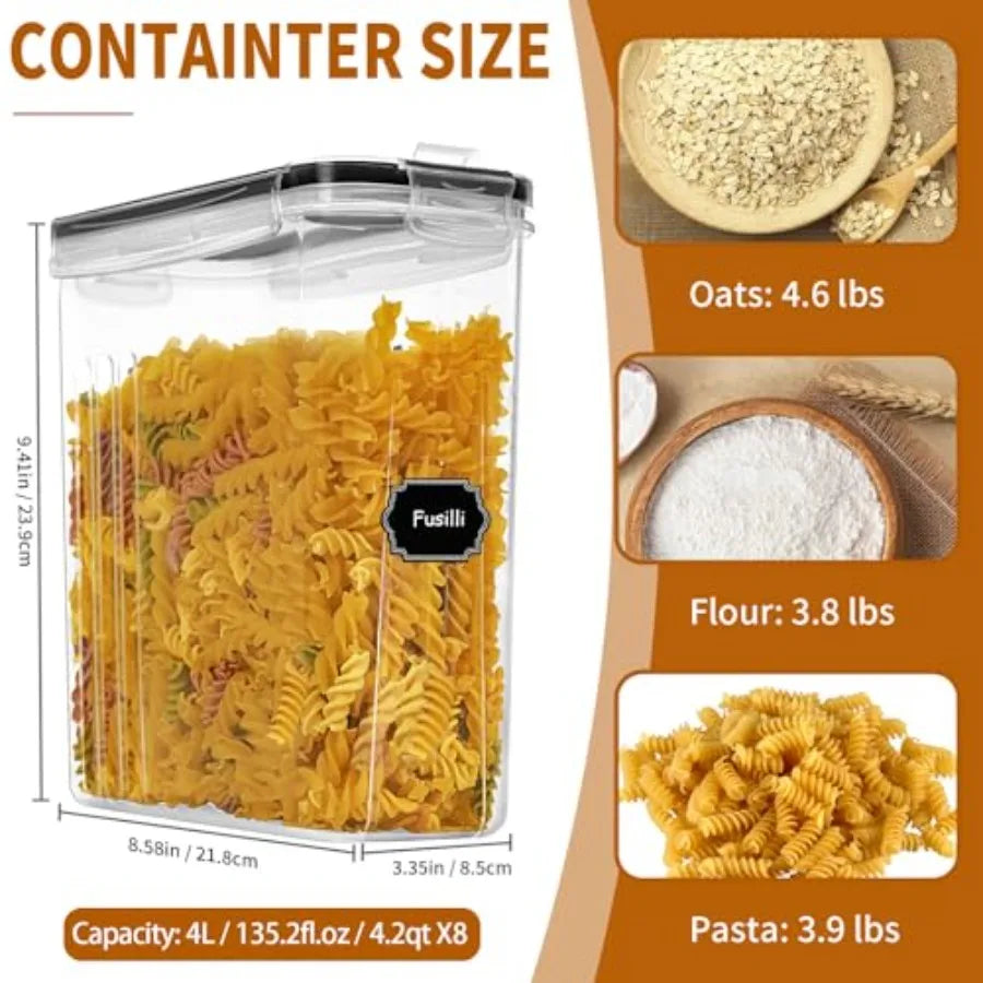 Cereal Containers Storage Set 4L/ 135.2oz , 8PCS Airtight Food Storage Containers with Lids, Cereal Dispensers for Kitchen Pant