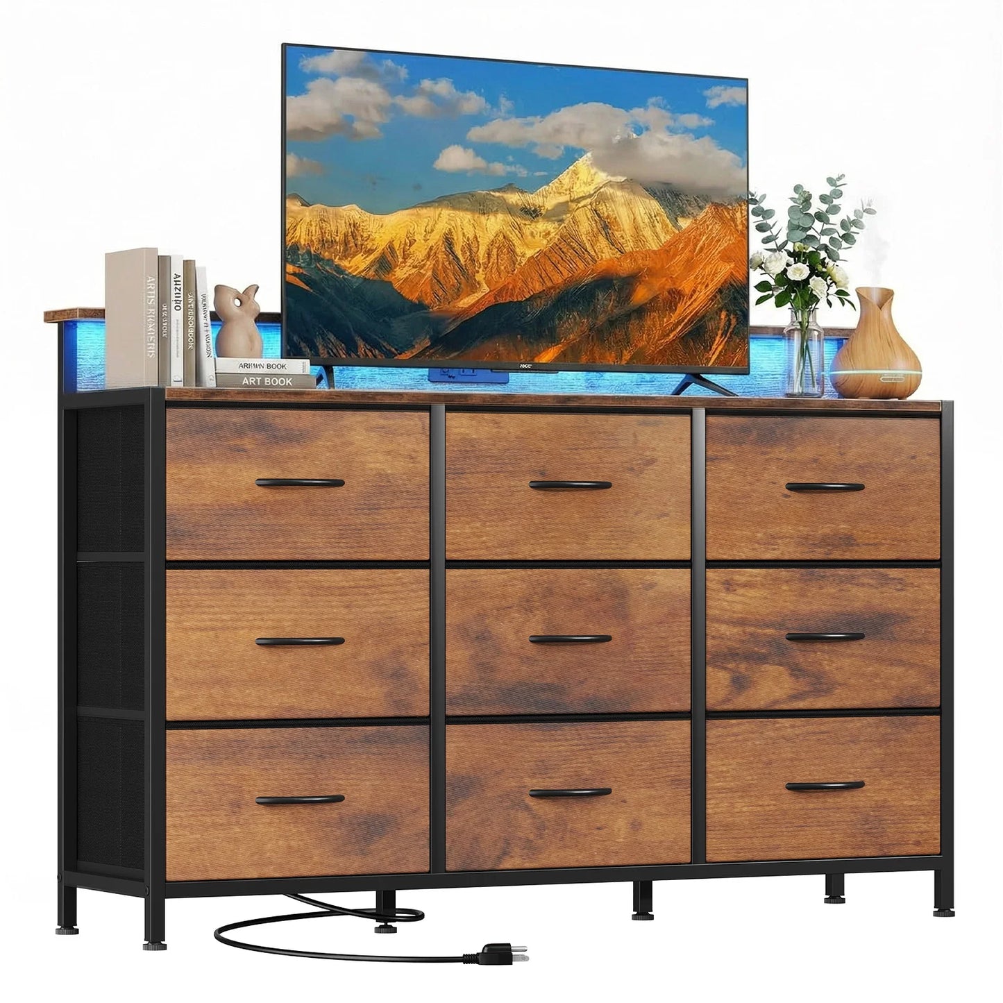 MCQ Living Room TV Stand Cabinet For 32-52 inch 9 Fabric Drawers Wood Top Media Console with Storage Display Of Home Furniture
