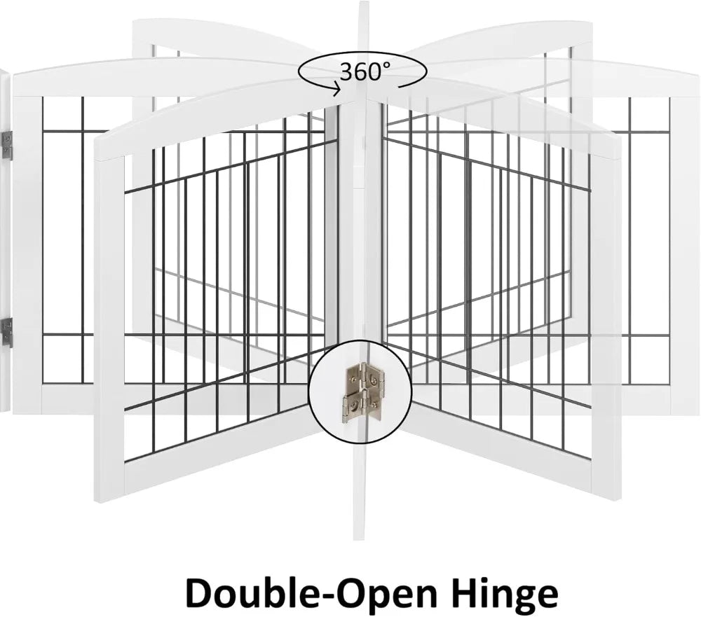 Free Standing Dog Gate for House, Stairs, Doorways - Foldable Wooden Pet Fence, 60"W x 24"H, 3 Panels, White