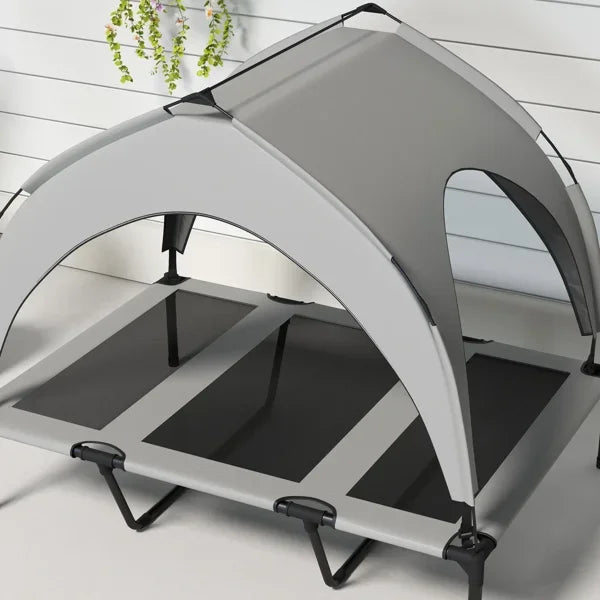 Elevated Dog Bed with Cooling Pad, Removable Canopy, Breathable Mesh, Portable Pet Cot for Large Dogs Indoor Outdoor